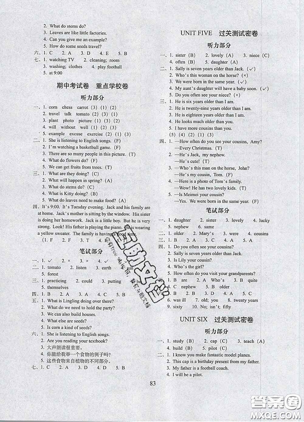 2020春68所名校圖書期末沖刺100分完全試卷五年級(jí)英語下冊北京版答案