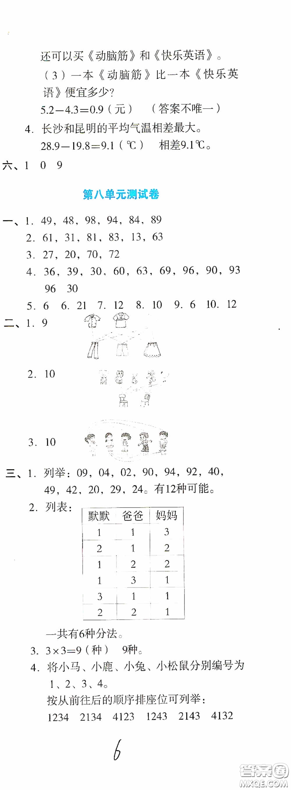 湖南教育出版社2020湘教考苑單元測(cè)試卷三年級(jí)數(shù)學(xué)下冊(cè)人教版答案