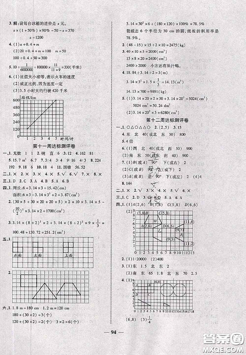 甘肅民族出版社2020優(yōu)加全能大考卷六年級(jí)數(shù)學(xué)下冊(cè)人教版答案