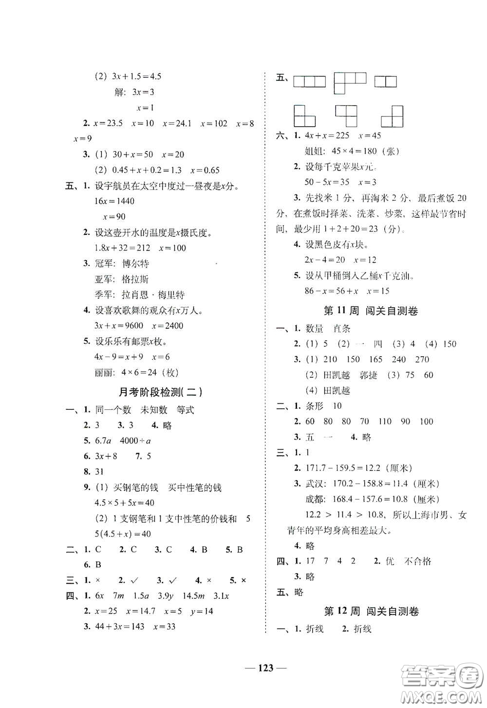 2020年A全程練考卷四年級數(shù)學(xué)下冊人教版答案