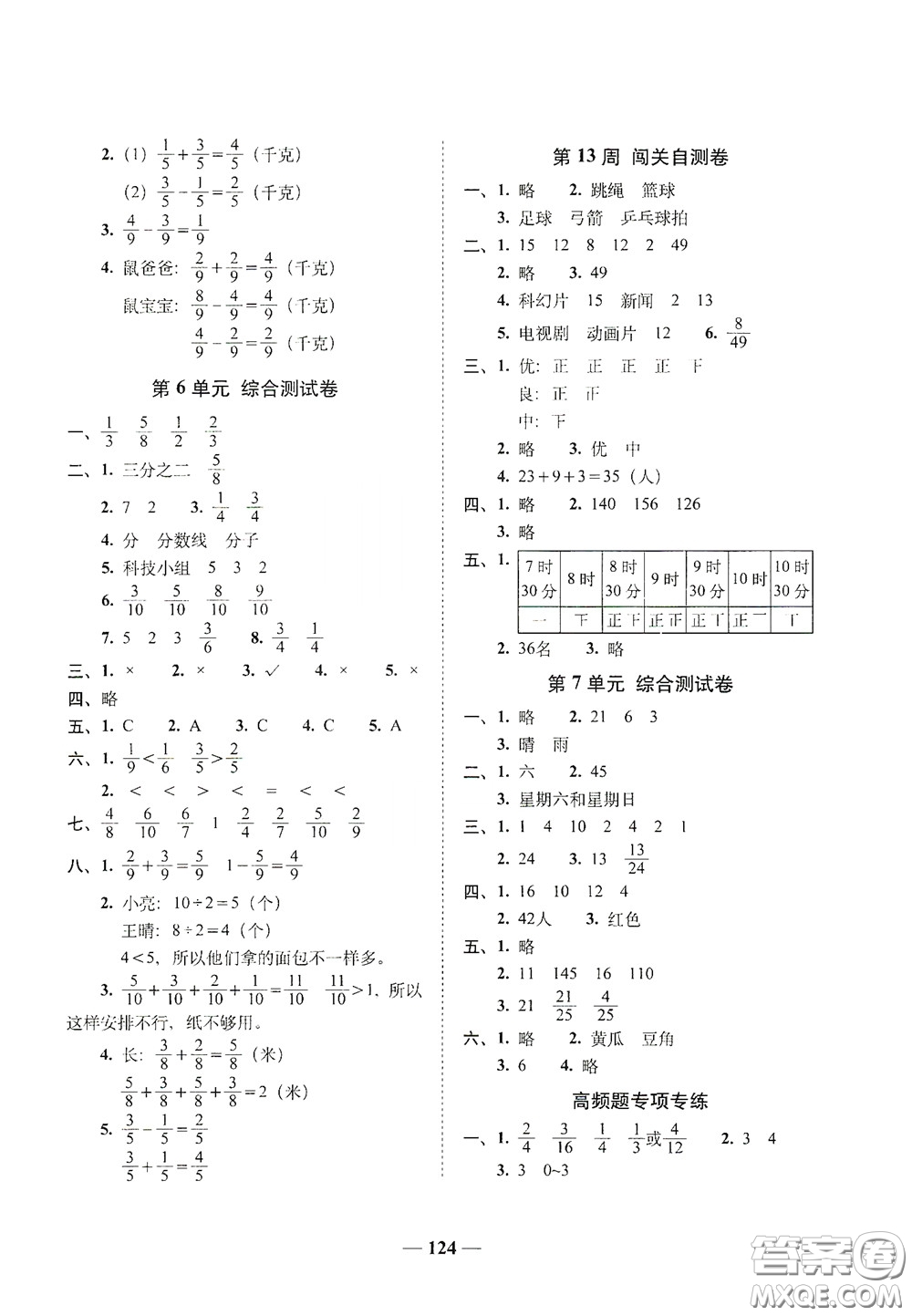 2020年A全程練考卷三年級數(shù)學(xué)下冊答案