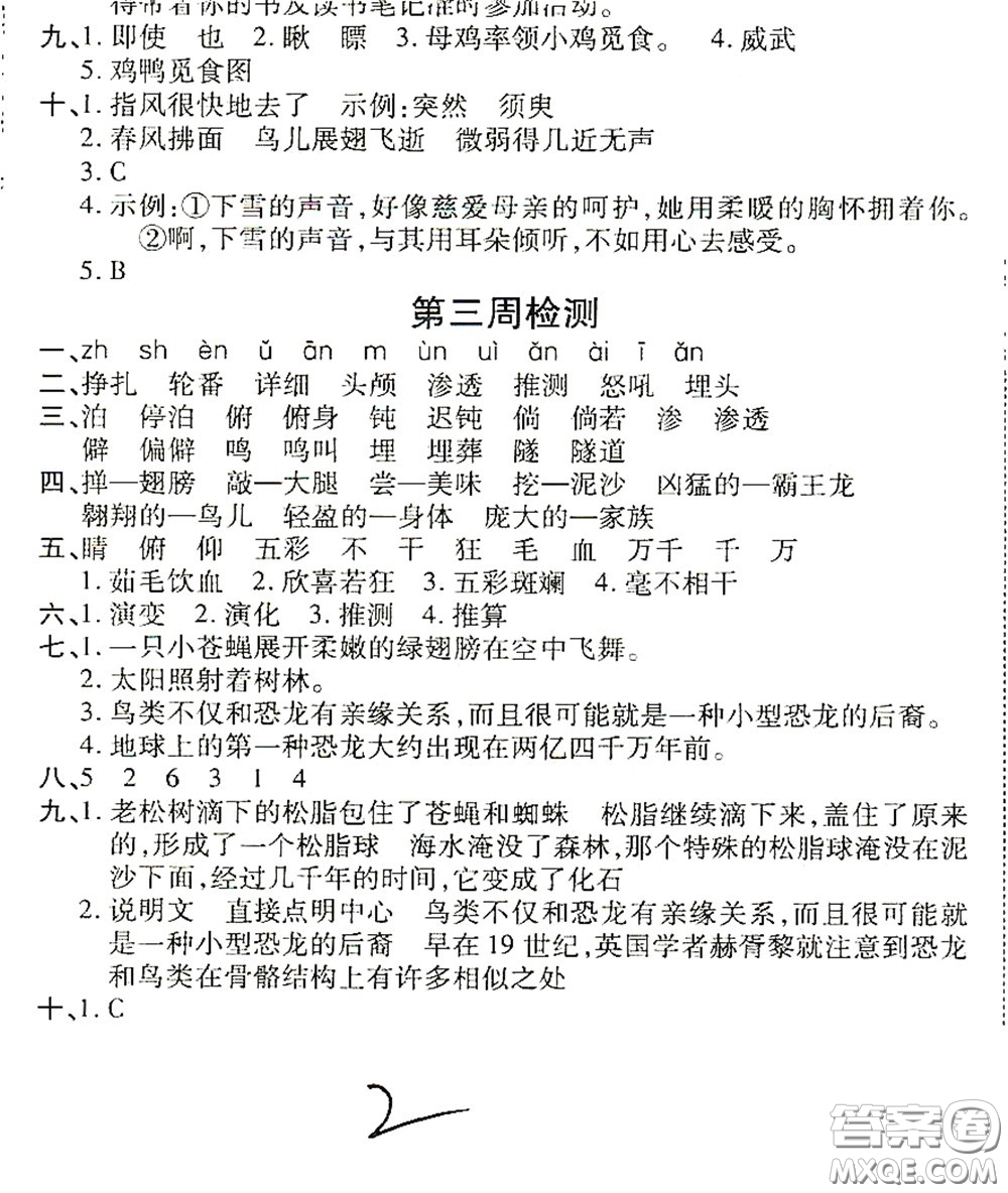 2020全能練考卷四年級語文下冊人教版答案