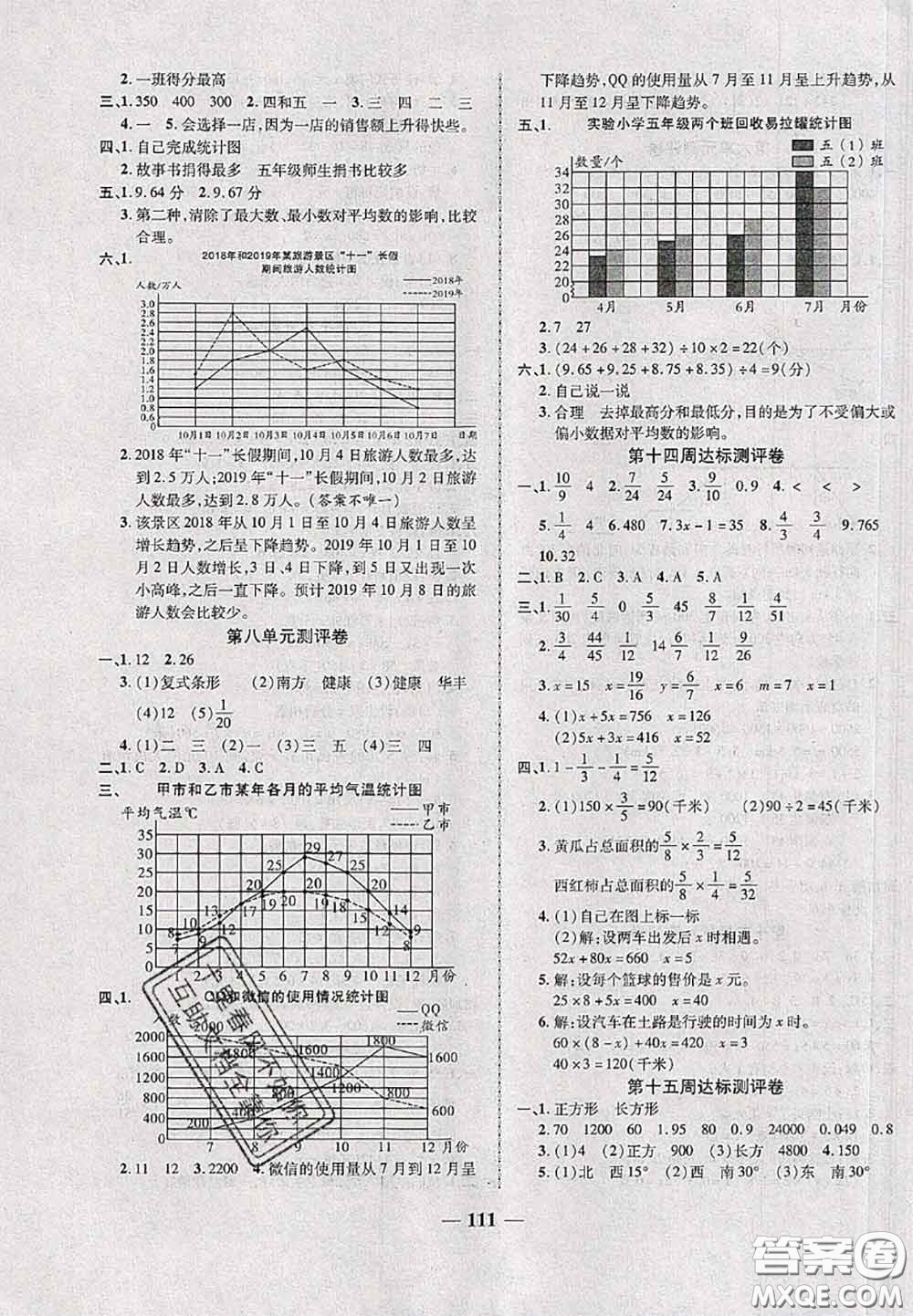 甘肅民族出版社2020優(yōu)加全能大考卷五年級數(shù)學下冊北師版答案