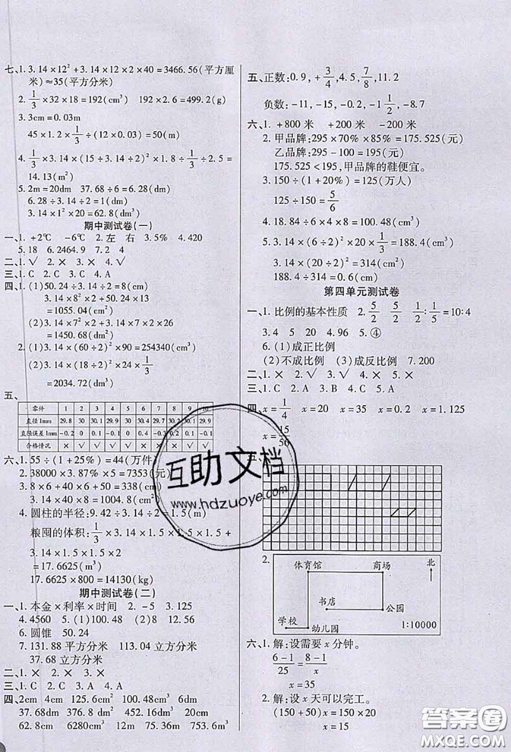 2020春黃岡100分沖刺卷六年級(jí)數(shù)學(xué)下冊(cè)人教版答案