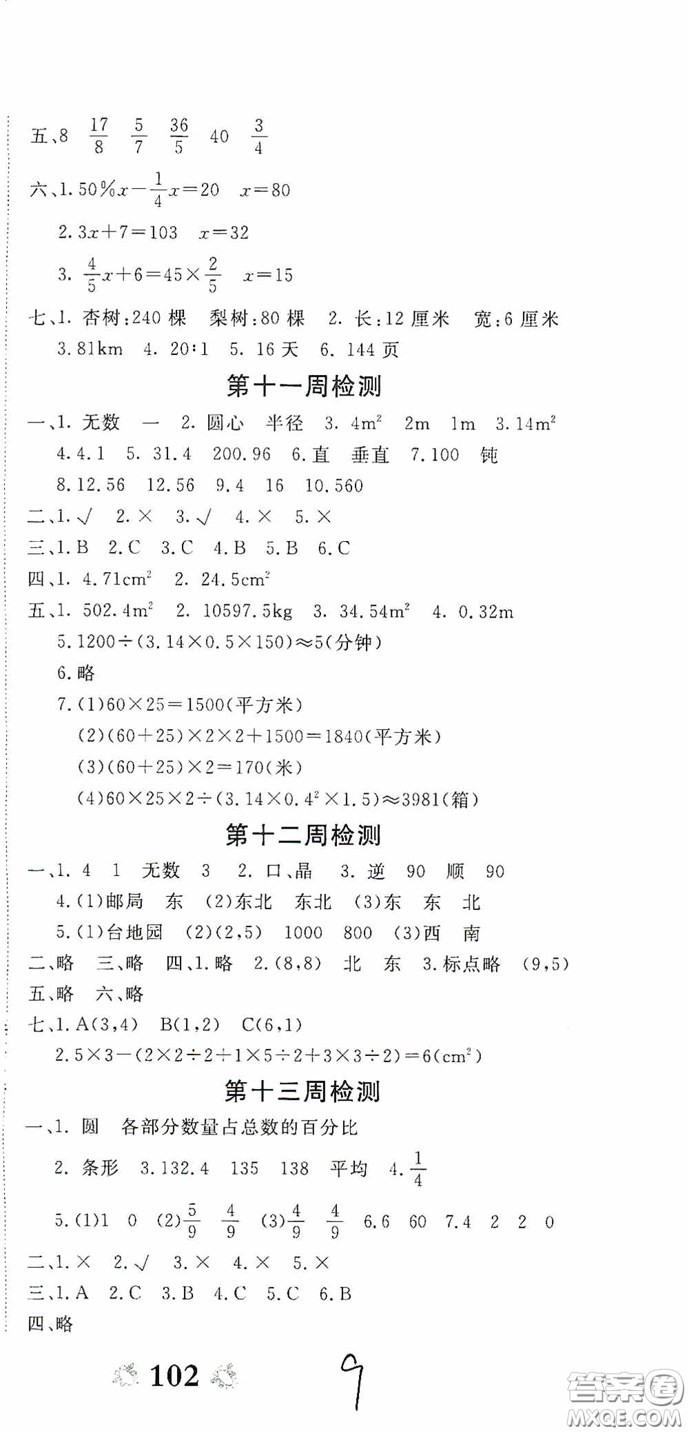 2020年全能練考卷六年級數(shù)學下冊人教版答案