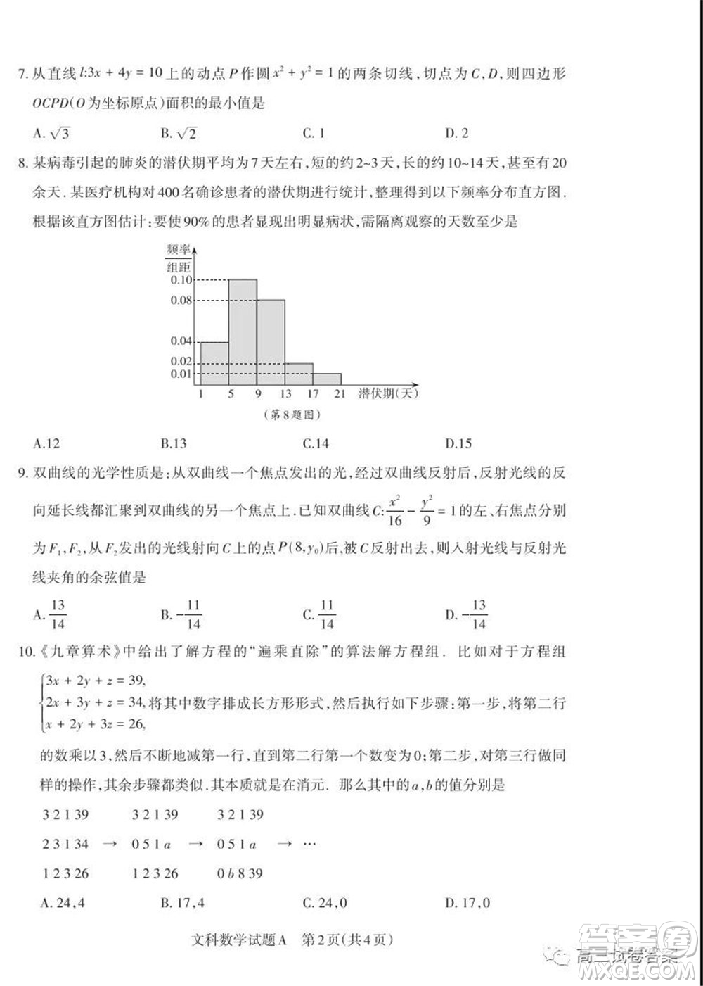 2020年山西省高考考前適應(yīng)性測試二文科數(shù)學(xué)試題及答案