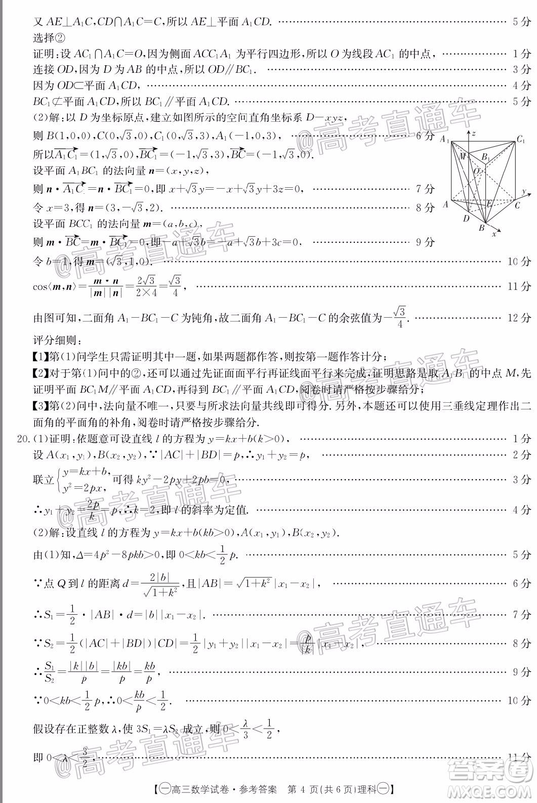 2020年金太陽全國5月百萬聯(lián)考全國一卷理科數(shù)學(xué)試題及答案