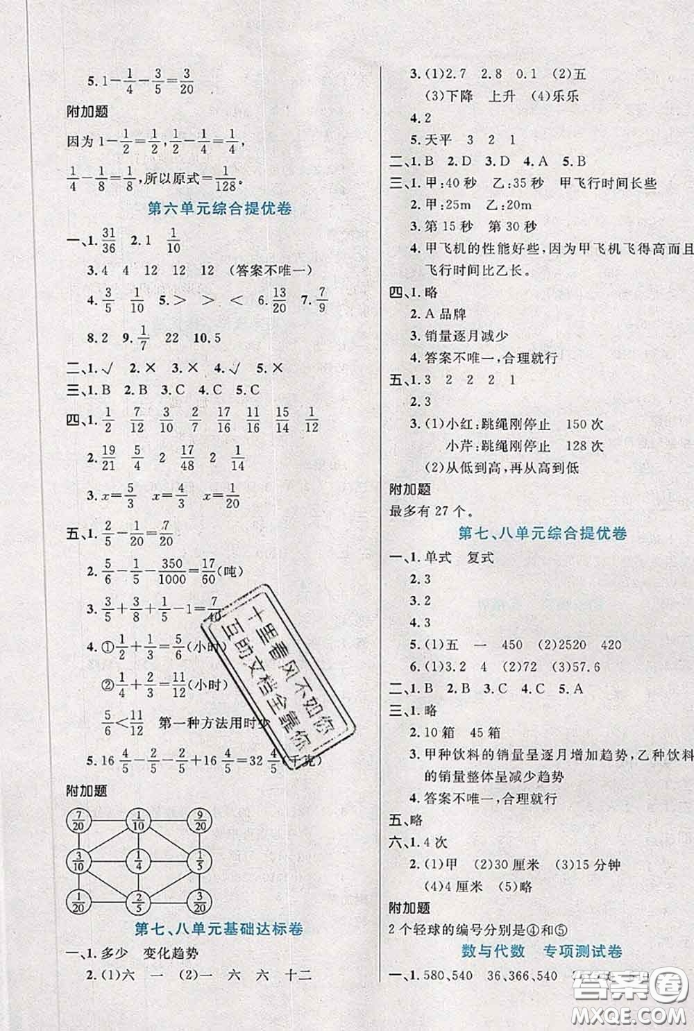 2020新版黃岡全優(yōu)卷五年級(jí)數(shù)學(xué)下冊(cè)人教版答案