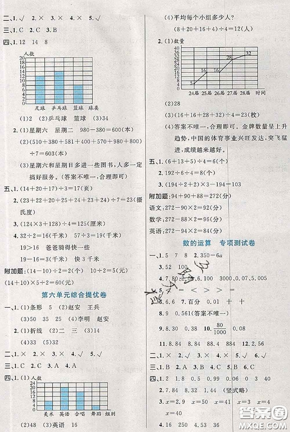 2020新版黃岡全優(yōu)卷四年級(jí)數(shù)學(xué)下冊(cè)北師版答案