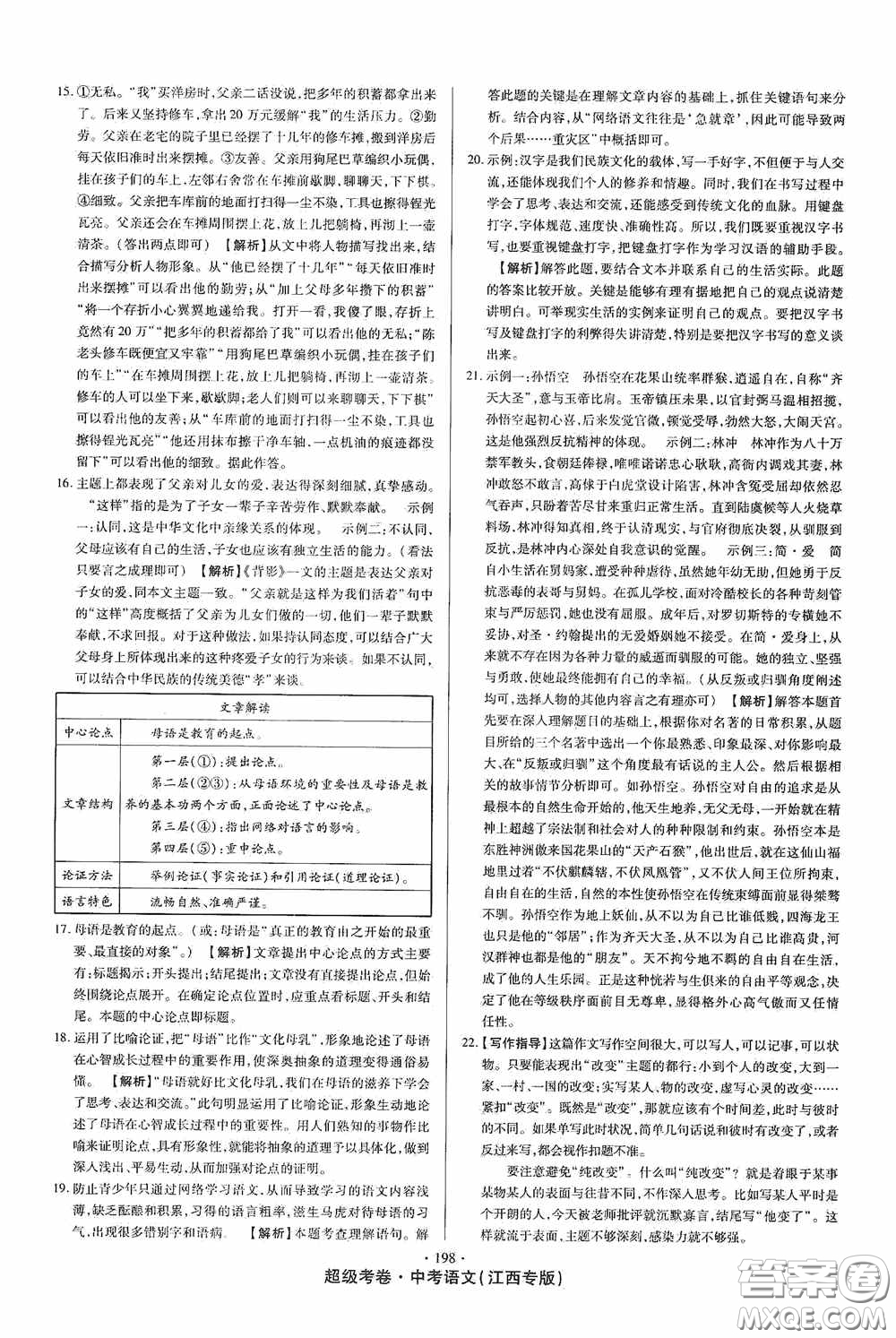 超級(jí)考卷2020江西中考23套匯編語(yǔ)文答案