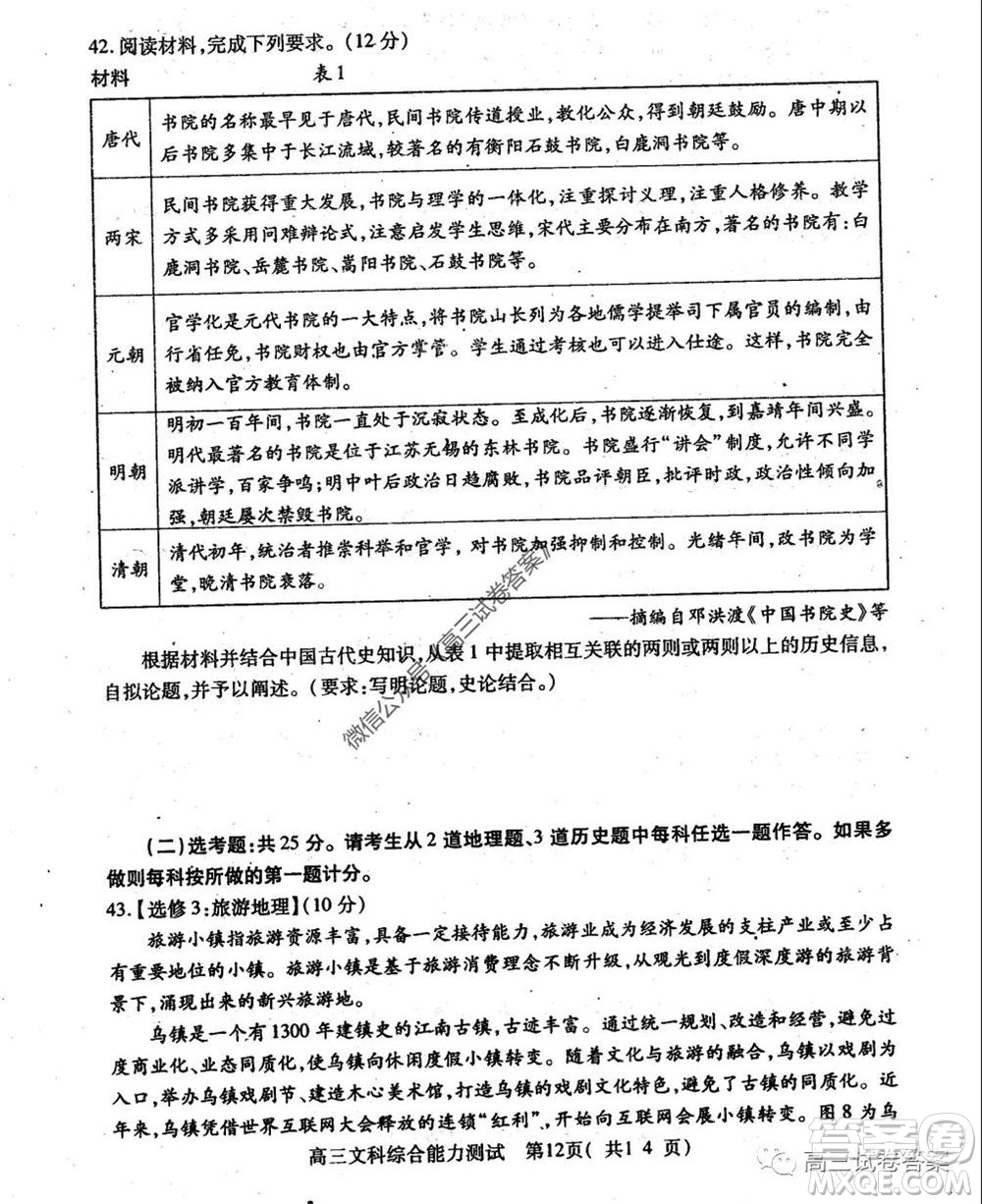 2020年河南省六市高三第二次聯(lián)考文科綜合試題及答案