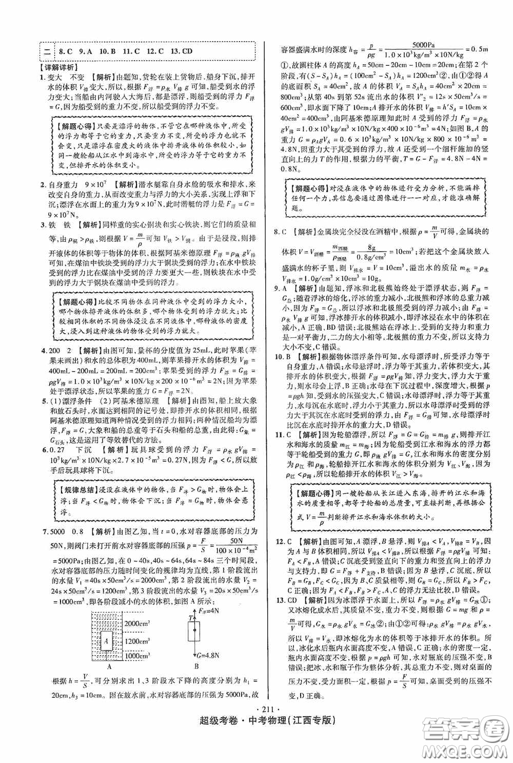 超級(jí)考卷2020江西中考必做試卷物理答案