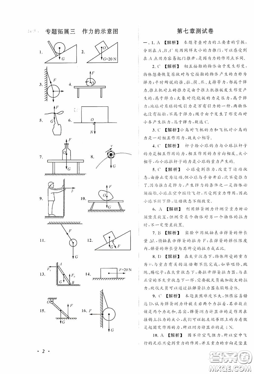 2020拓展與培優(yōu)八年級物理下冊人民教育教材適用答案