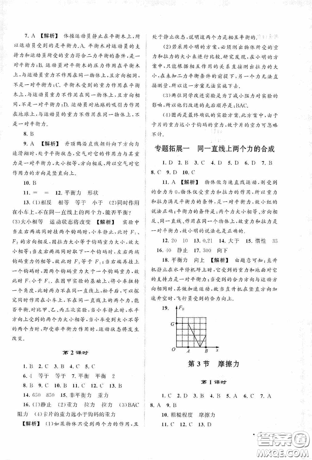 2020拓展與培優(yōu)八年級物理下冊人民教育教材適用答案