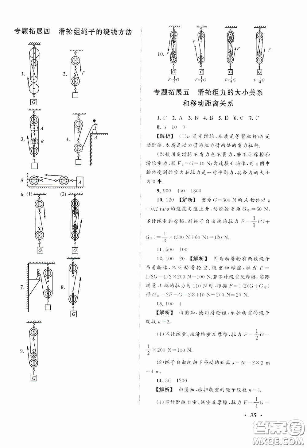 2020拓展與培優(yōu)八年級物理下冊人民教育教材適用答案