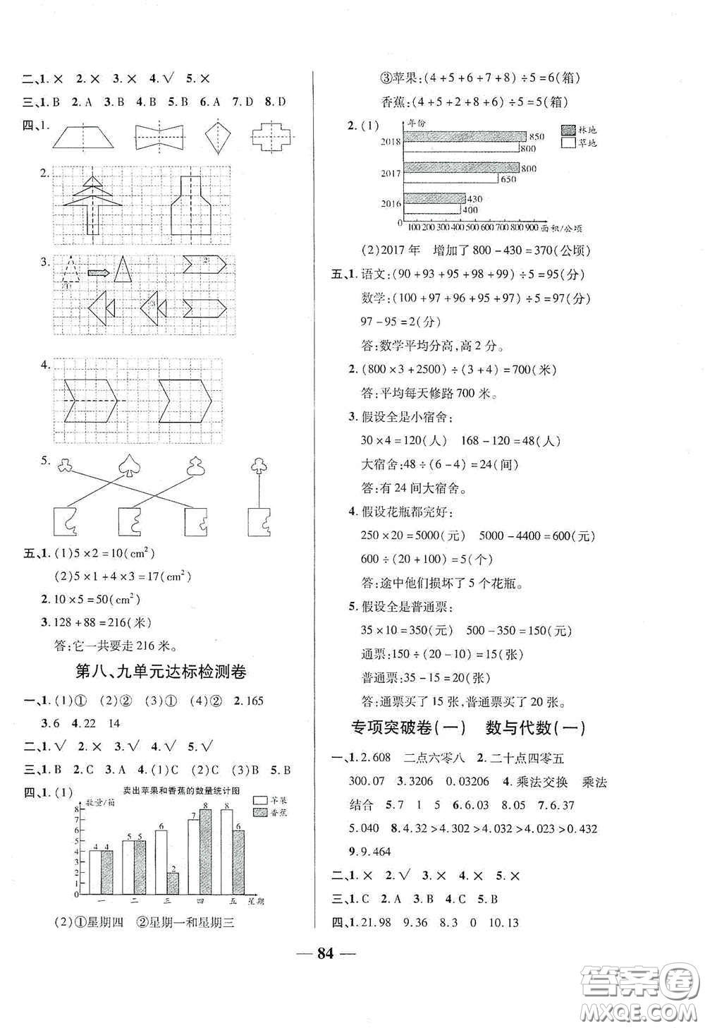 2020云南本土名校金卷四年級(jí)數(shù)學(xué)下冊(cè)答案