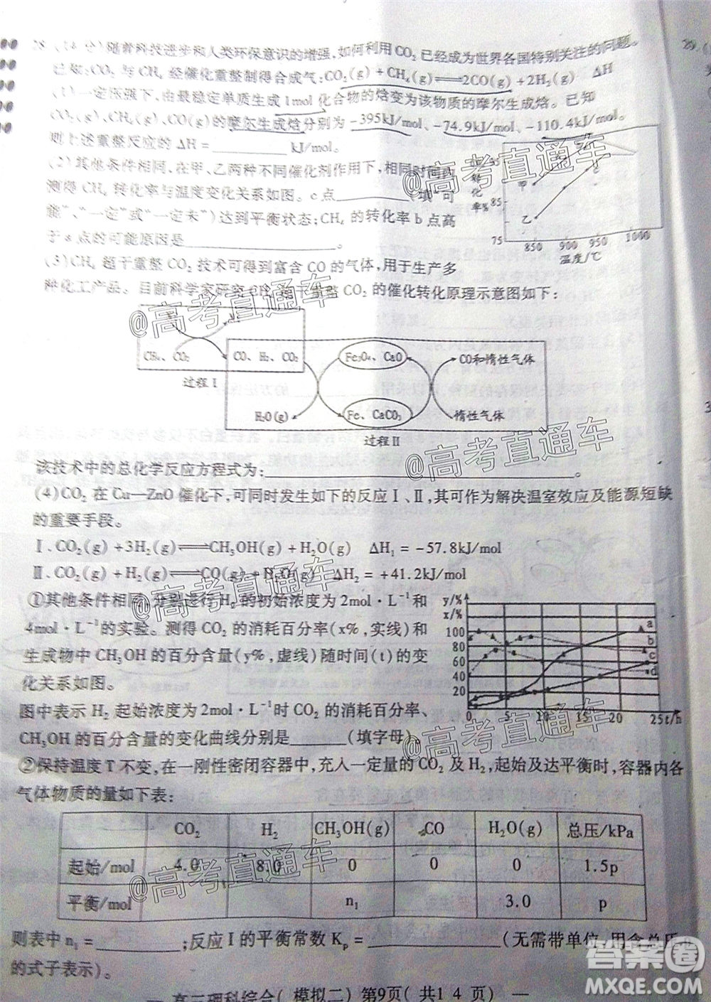 2020年南昌二模理科綜合試題及答案