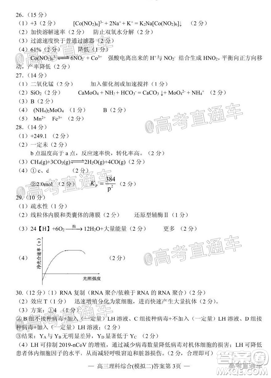 2020年南昌二模理科綜合試題及答案