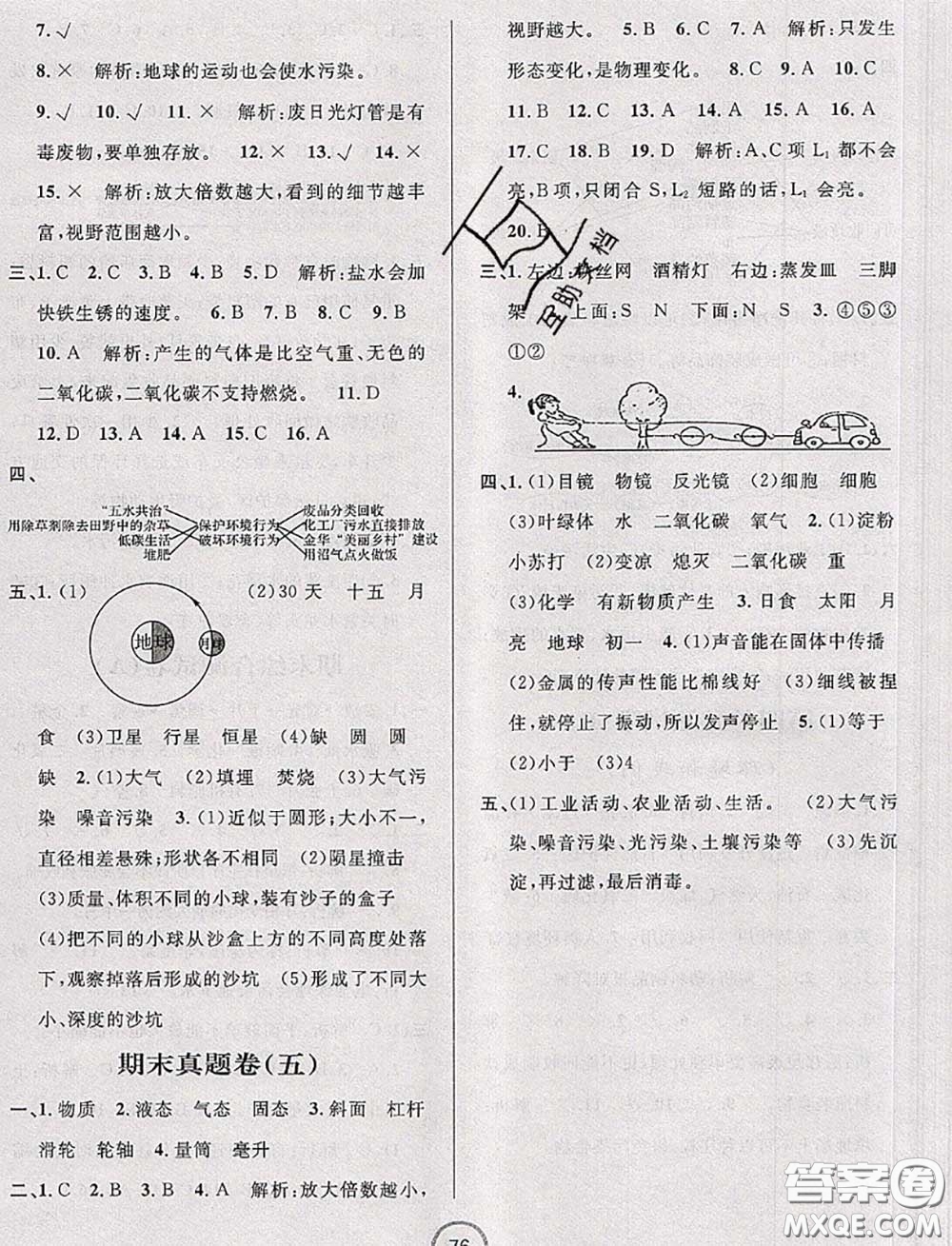 浙江大學(xué)出版社2020春浙江名卷六年級(jí)科學(xué)下冊(cè)教科版答案