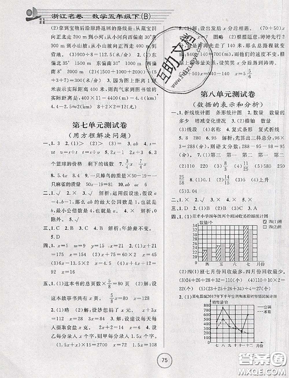 浙江大學出版社2020春浙江名卷五年級數(shù)學下冊北師版答案