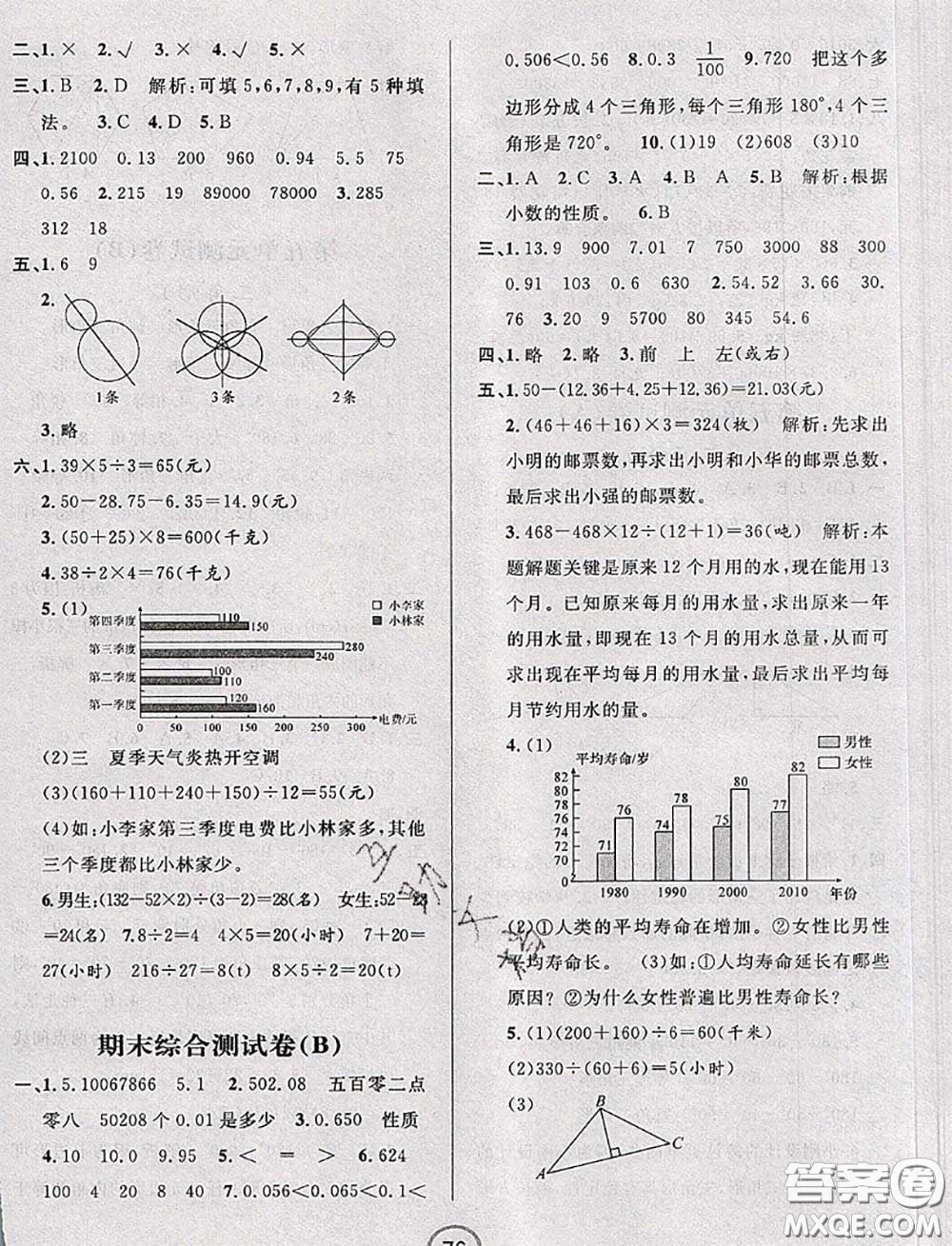 浙江大學(xué)出版社2020春浙江名卷四年級(jí)數(shù)學(xué)下冊(cè)人教版答案