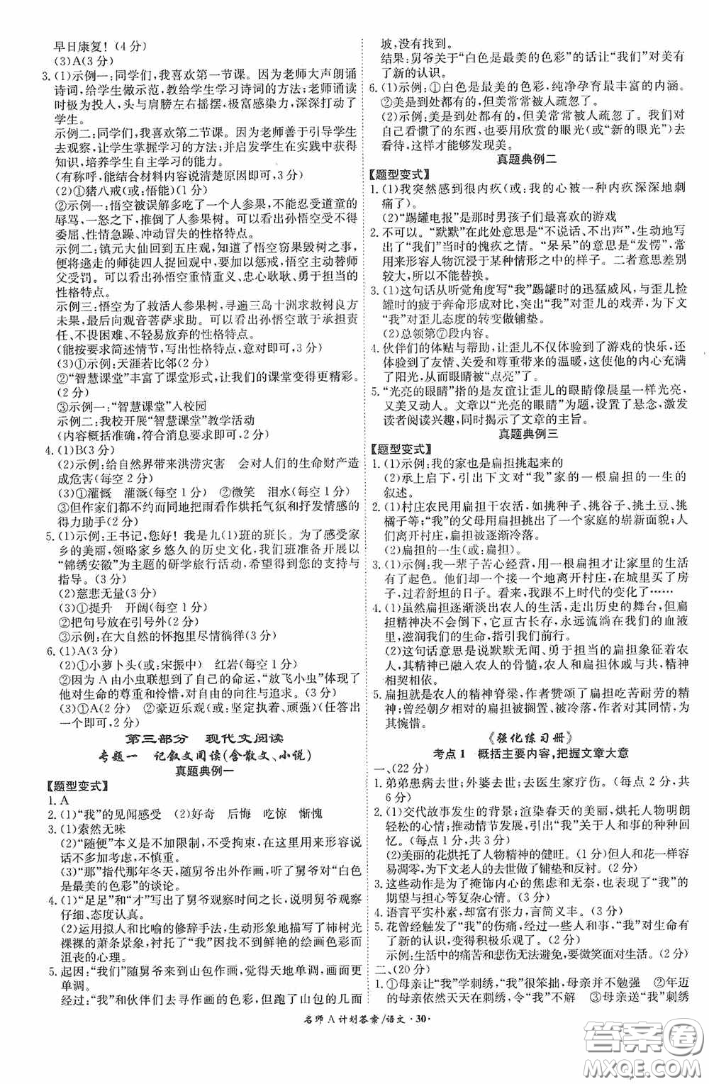 安徽師范大學(xué)出版社2020木牘教育安徽中考總復(fù)習(xí)名師A計(jì)劃語文答案