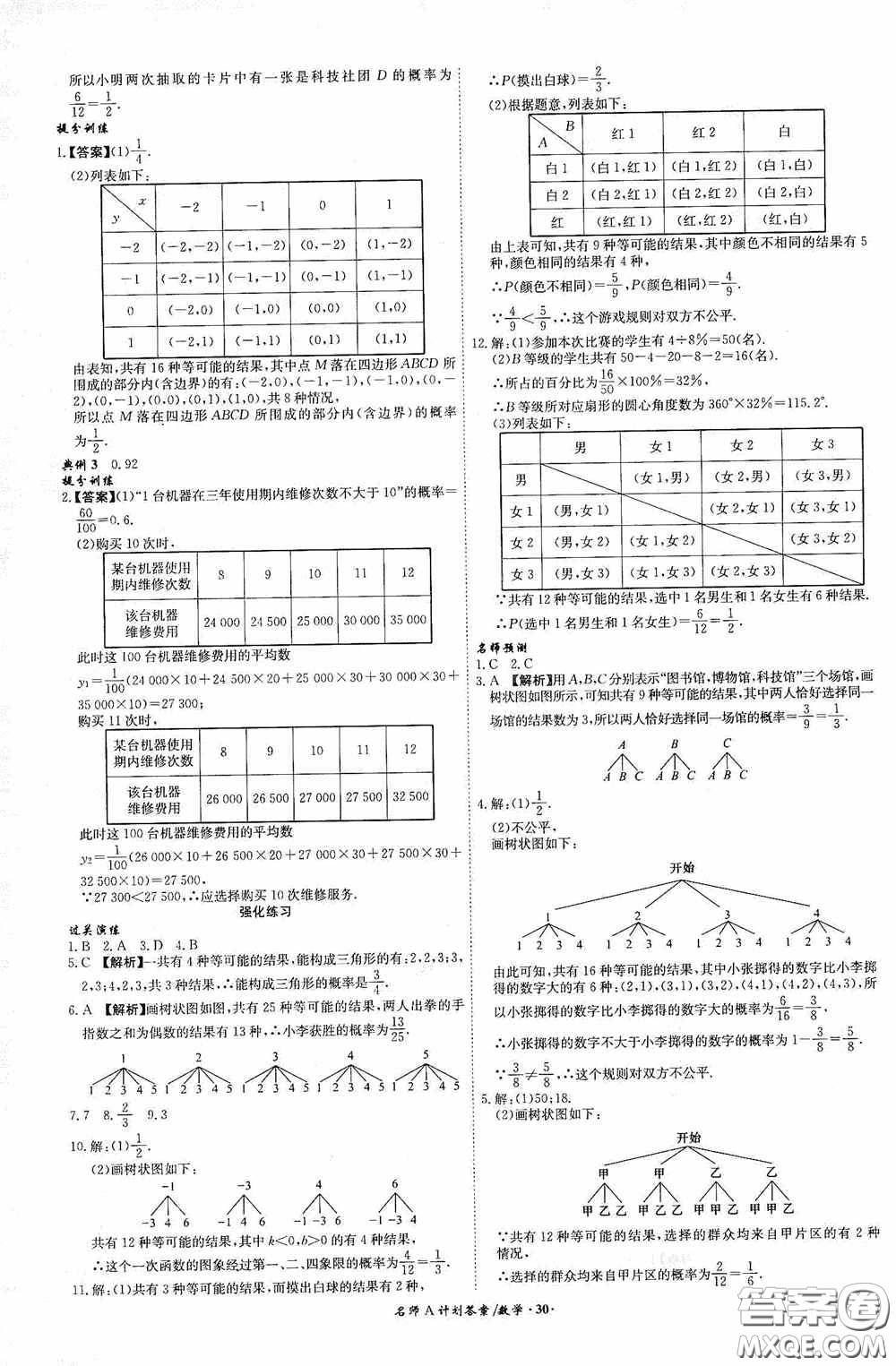 安徽師范大學出版社2020木牘教育安徽中考總復(fù)習名師A計劃數(shù)學答案