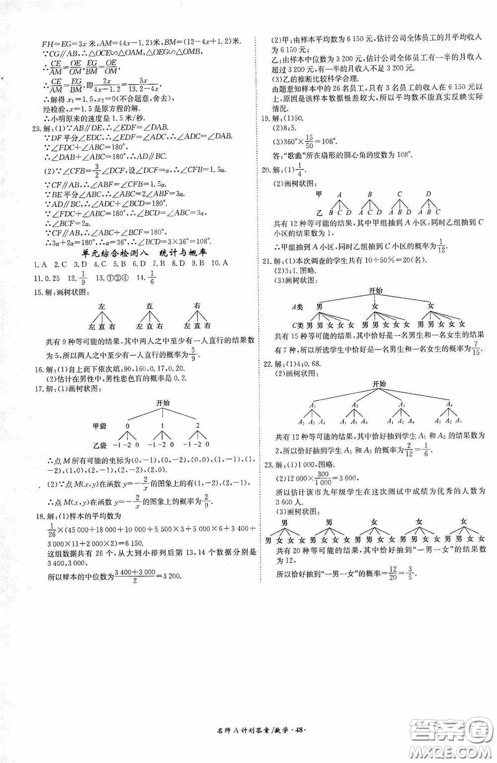 安徽師范大學出版社2020木牘教育安徽中考總復(fù)習名師A計劃數(shù)學答案