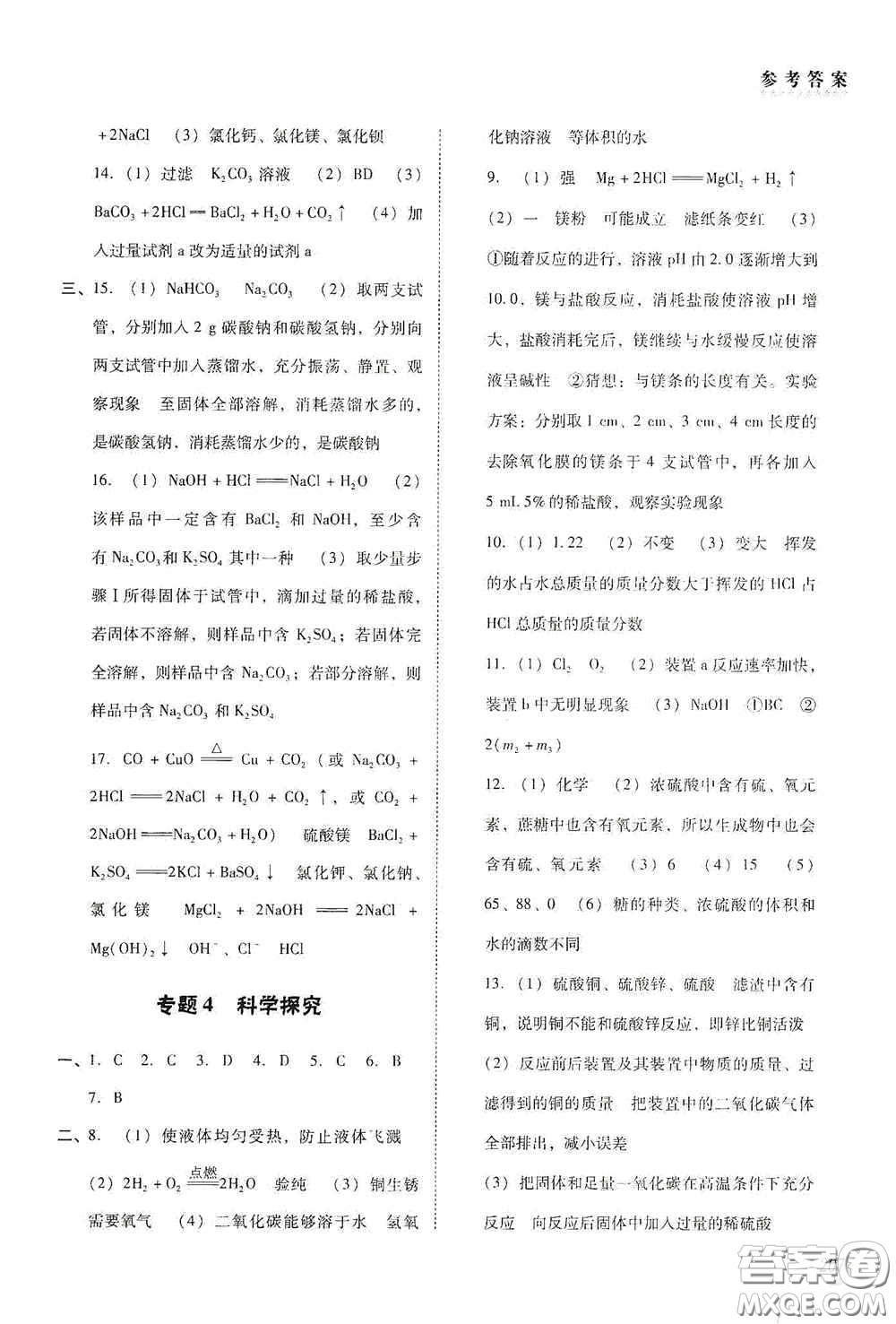 遼海出版社2020遼海備考中考總復(fù)習(xí)化學(xué)答案