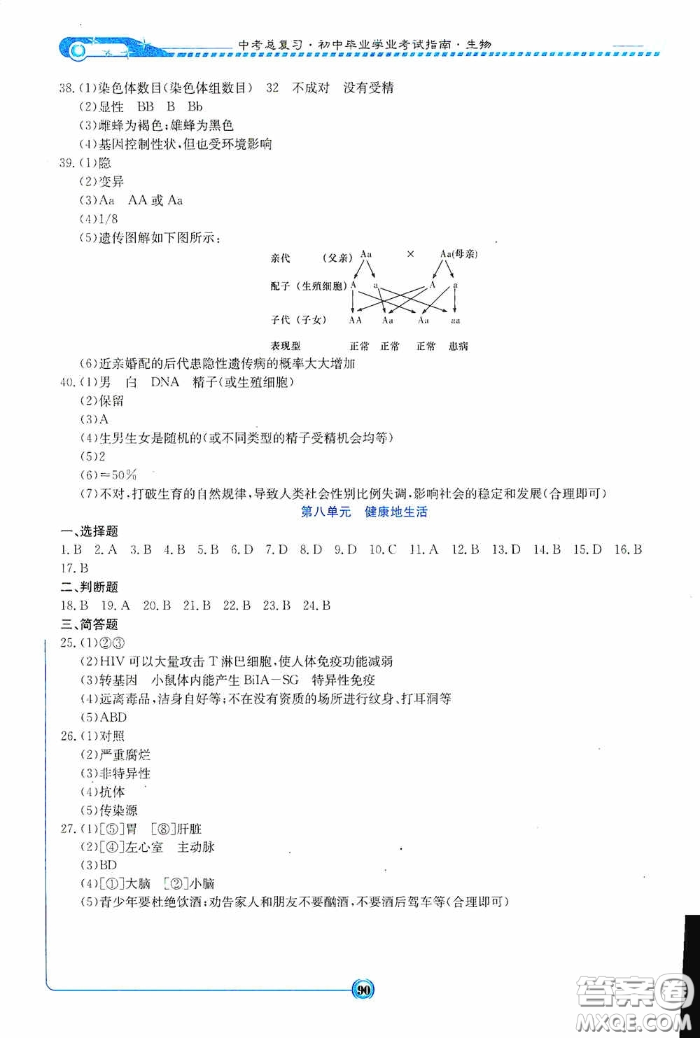 湖南教育出版社2020湘教考苑中考總復(fù)習(xí)初中畢業(yè)學(xué)業(yè)考試指南生物八年級用書答案