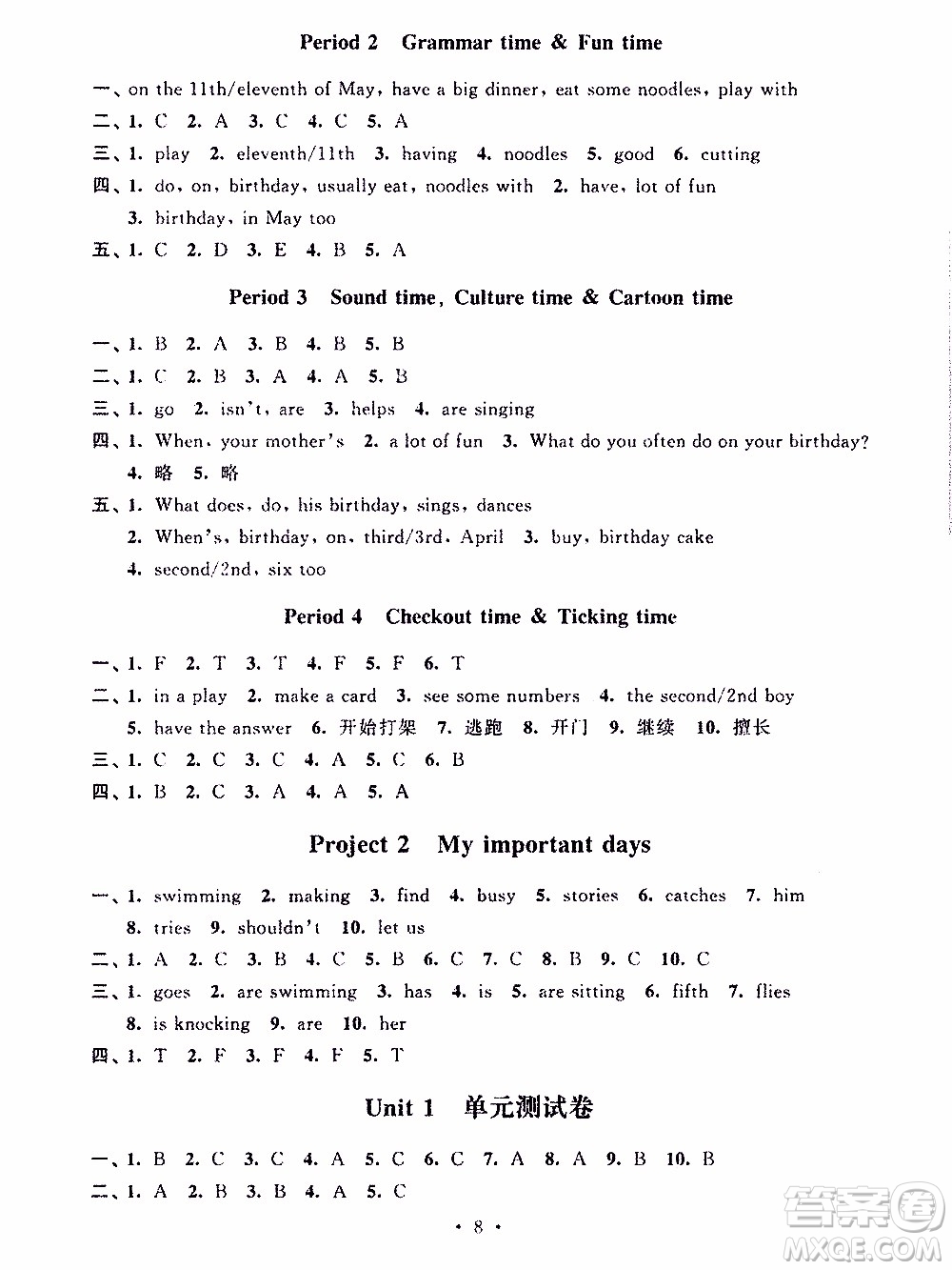 江蘇人民出版社2020年創(chuàng)新課堂學與練英語五年級下冊參考答案