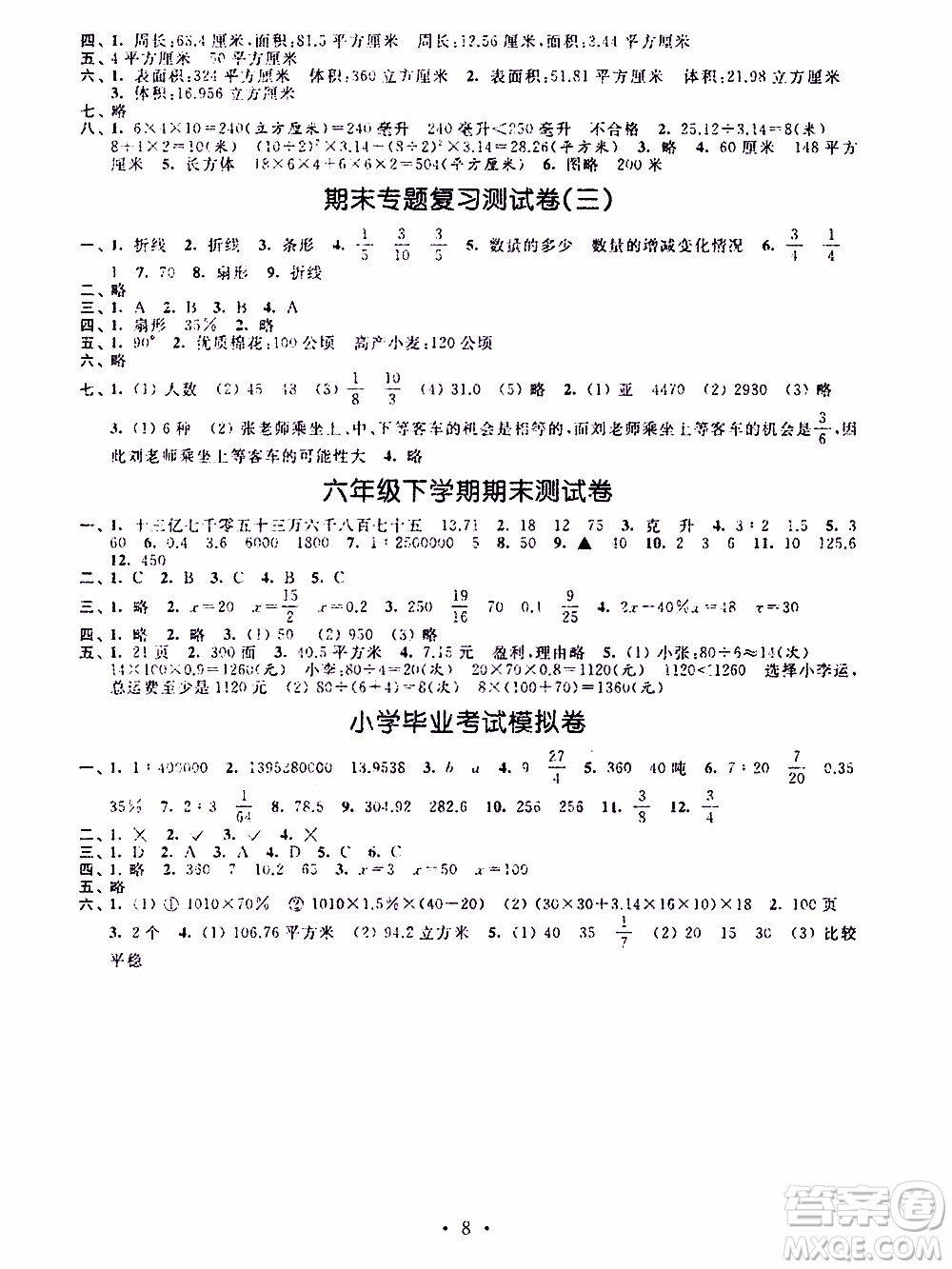 江蘇人民出版社2020年創(chuàng)新課堂學與練數(shù)學六年級下冊參考答案