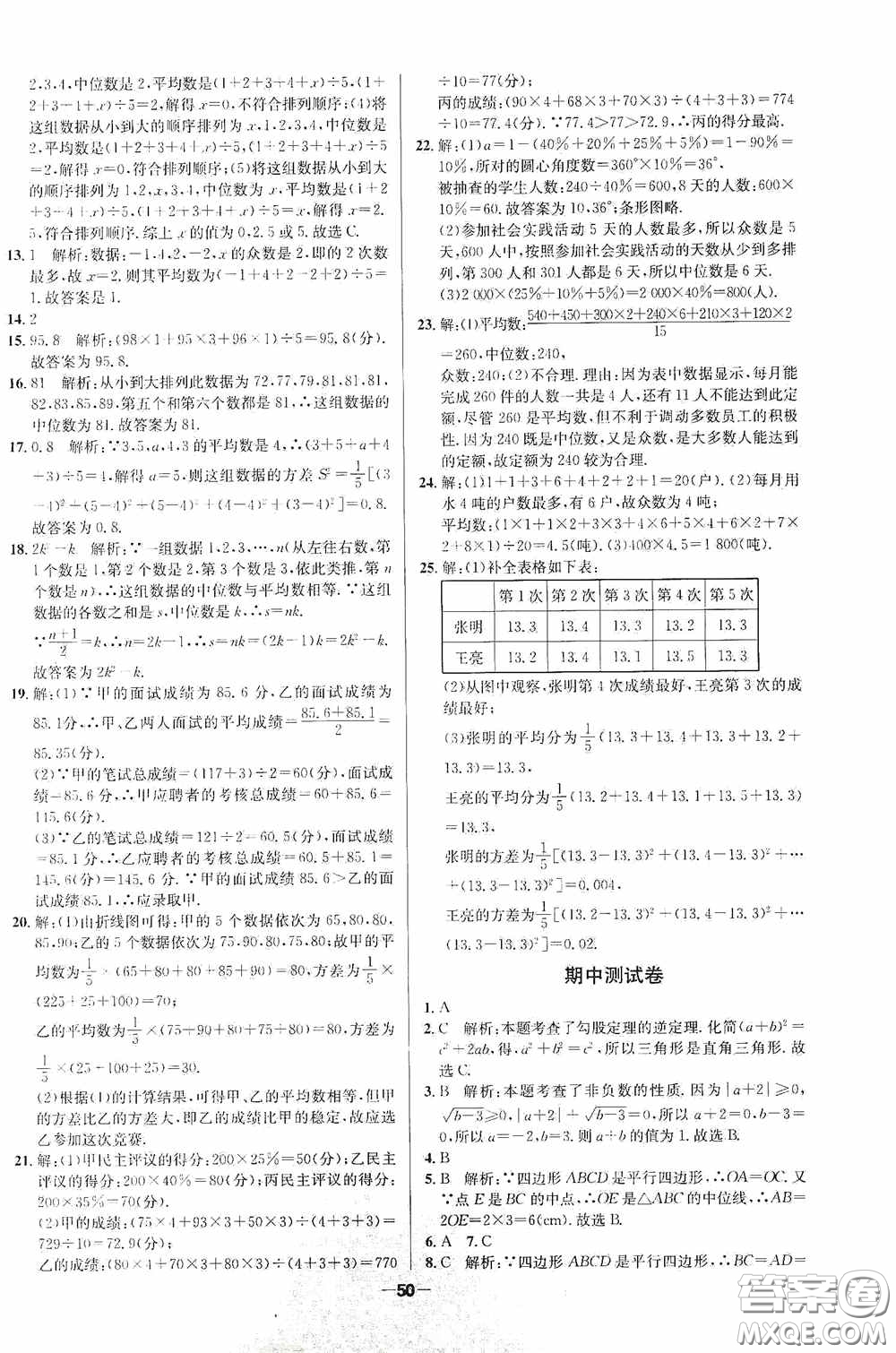 2020金題1+1八年級數學下冊人教版答案