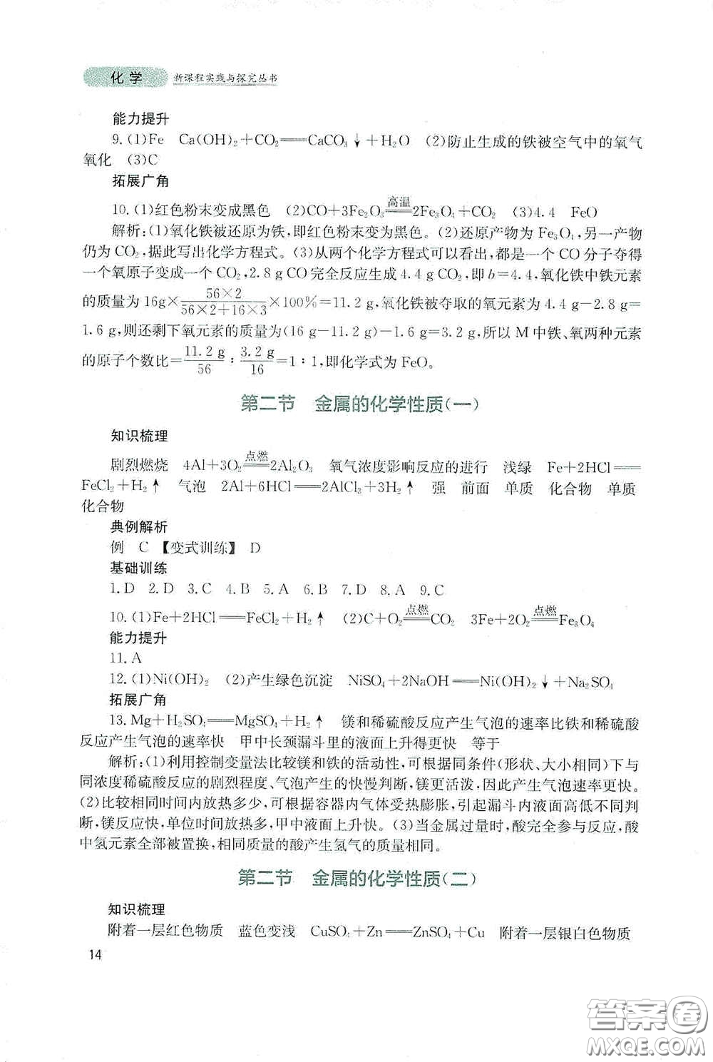 四川教育出版社2020新課程實踐與探究叢書九年級化學(xué)下冊山東教育版答案