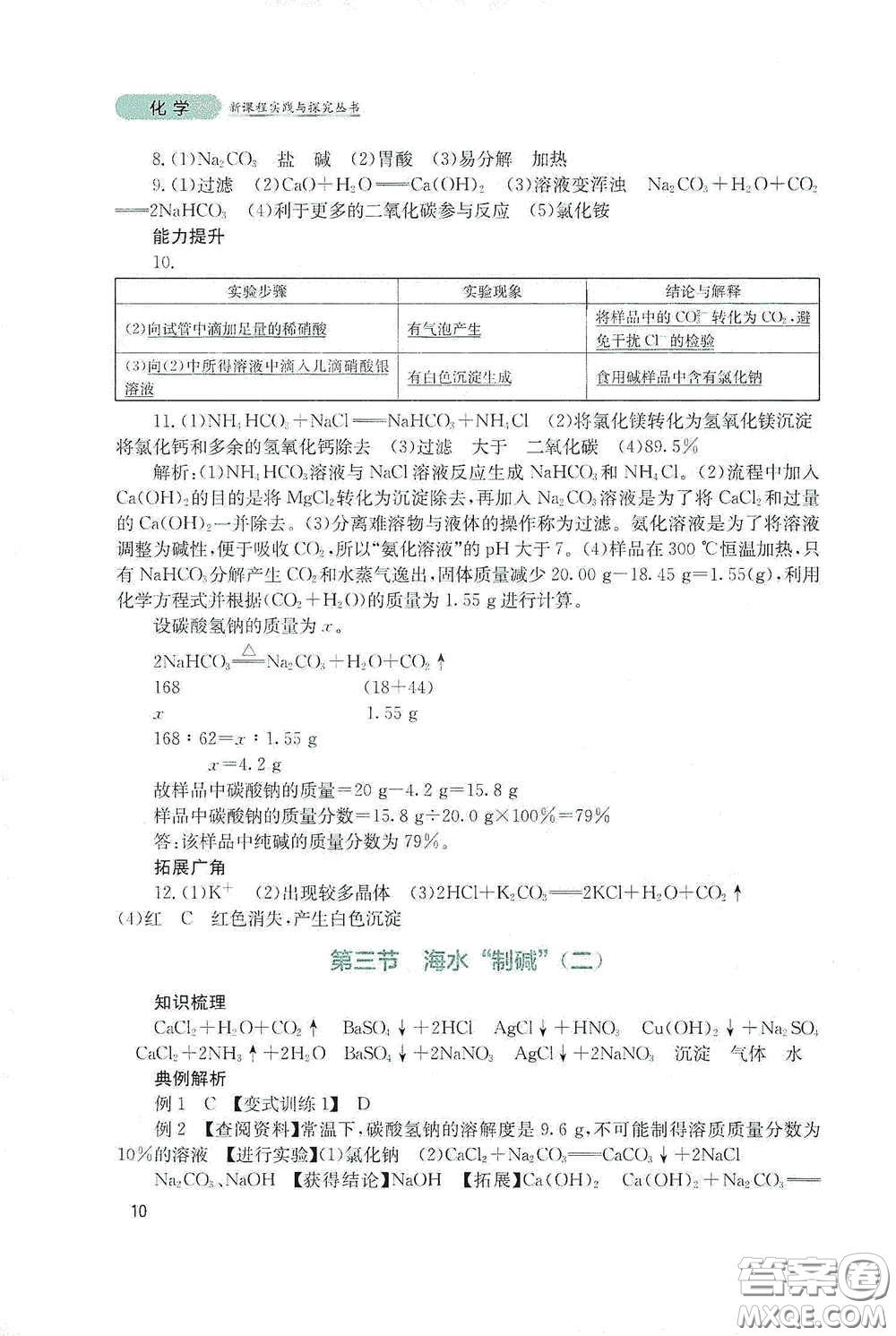 四川教育出版社2020新課程實踐與探究叢書九年級化學(xué)下冊山東教育版答案