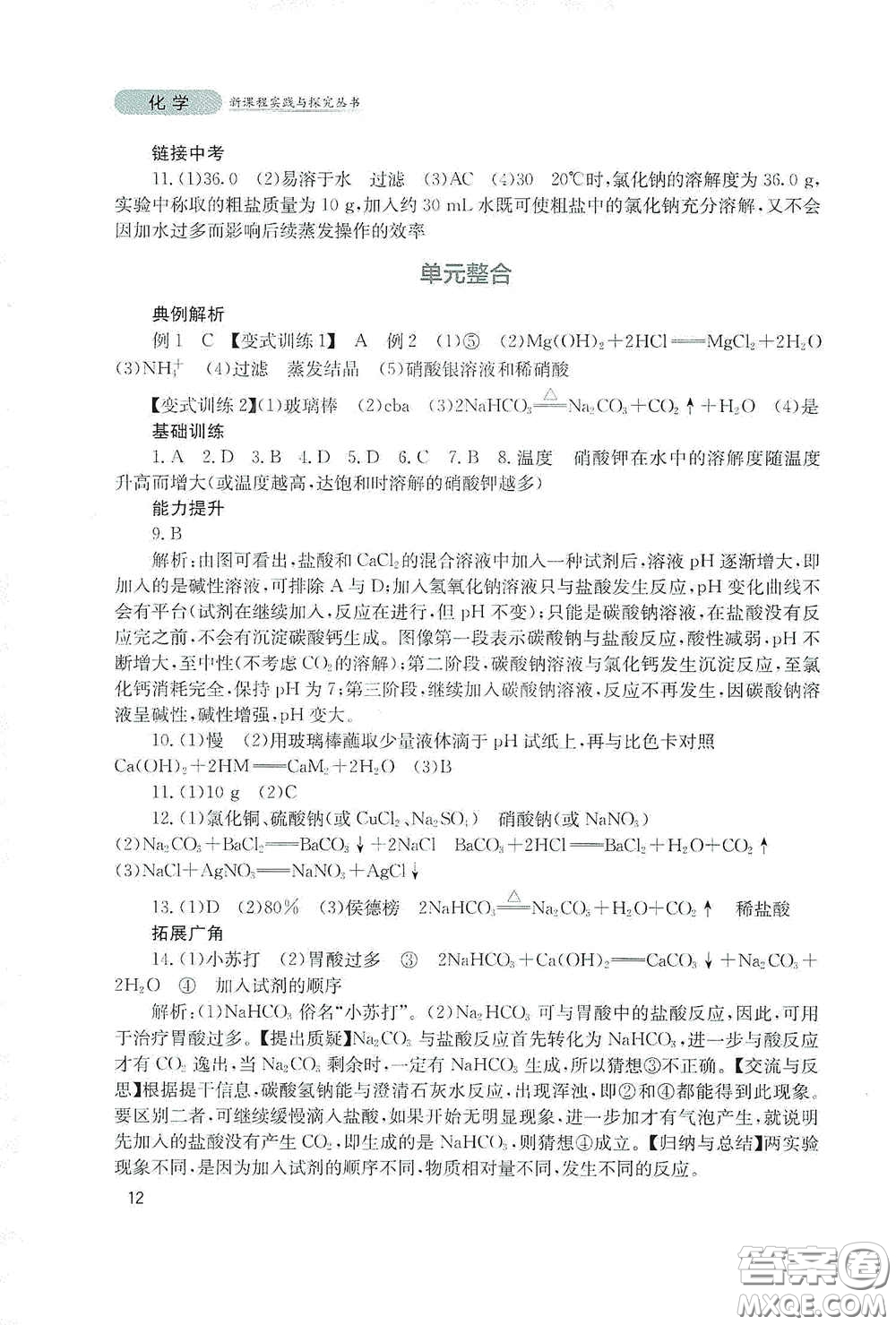 四川教育出版社2020新課程實踐與探究叢書九年級化學(xué)下冊山東教育版答案