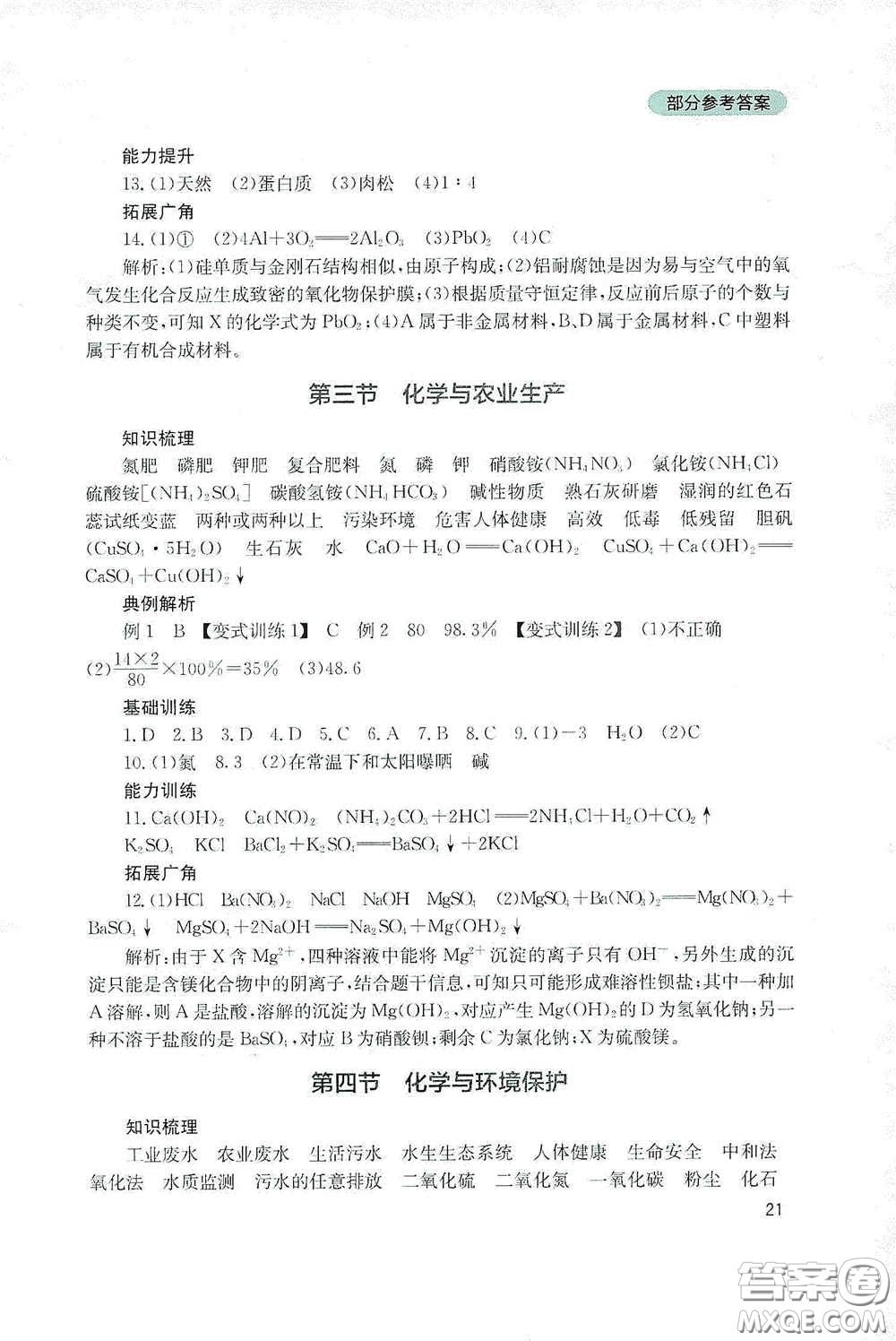 四川教育出版社2020新課程實踐與探究叢書九年級化學(xué)下冊山東教育版答案