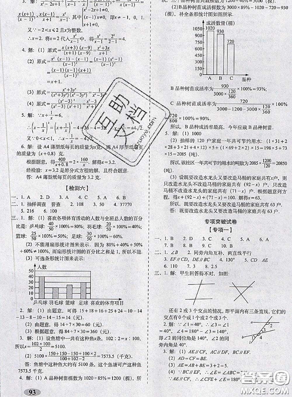 2020春聚能闖關100分期末復習沖刺卷七年級數(shù)學下冊浙教版答案