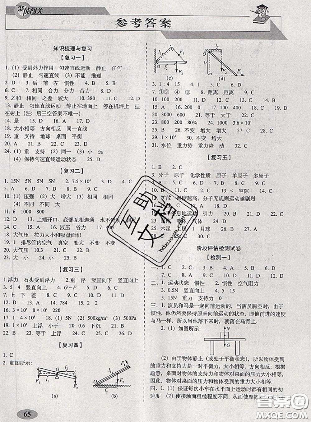 2020春聚能闖關(guān)100分期末復(fù)習(xí)沖刺卷八年級(jí)物理下冊(cè)滬科版答案