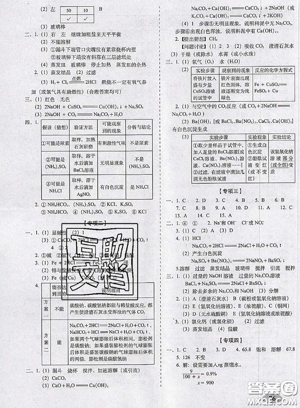 2020春聚能闖關(guān)100分期末復(fù)習(xí)沖刺卷九年級(jí)化學(xué)下冊(cè)滬教版答案