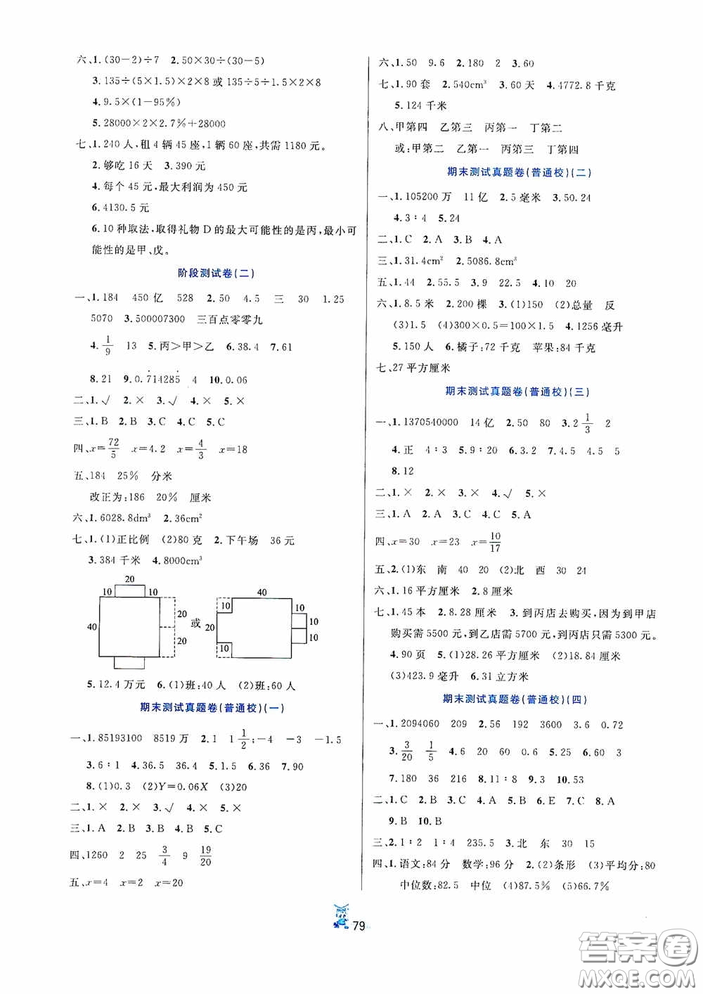 延邊人民出版社2020百分金卷奪冠密題創(chuàng)變新測(cè)試六年級(jí)數(shù)學(xué)下冊(cè)人教版答案