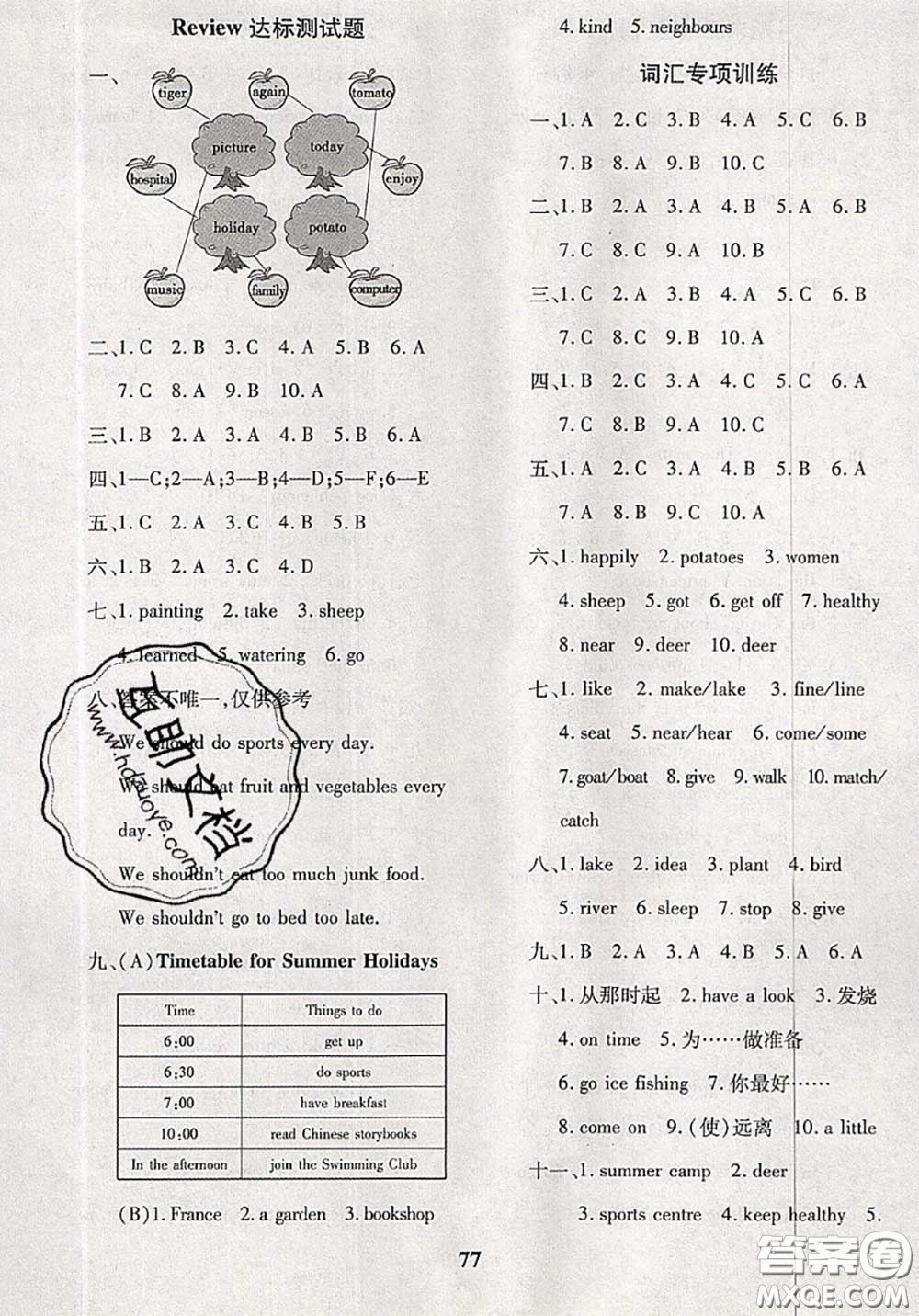 2020新版黃岡360度定制密卷五年級英語下冊魯教版五四制答案