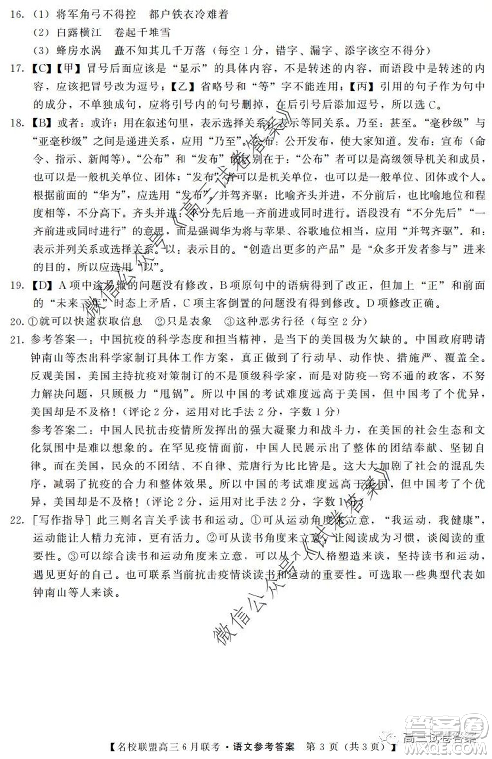 河南省名校聯(lián)盟2020屆高三下學(xué)期6月聯(lián)考語文試題及答案