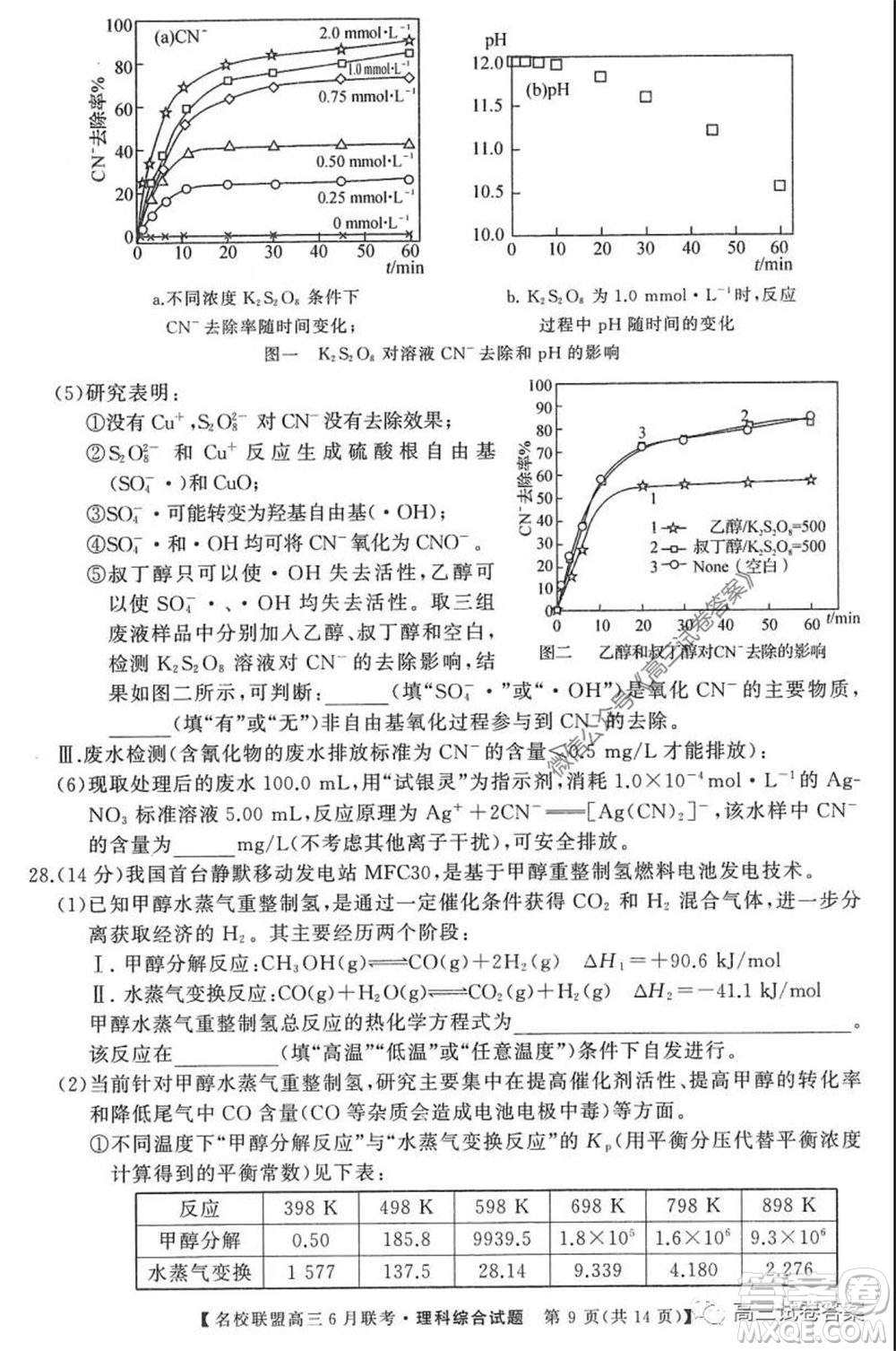 河南省名校聯(lián)盟2020屆高三下學期6月聯(lián)考理科綜合試題及答案