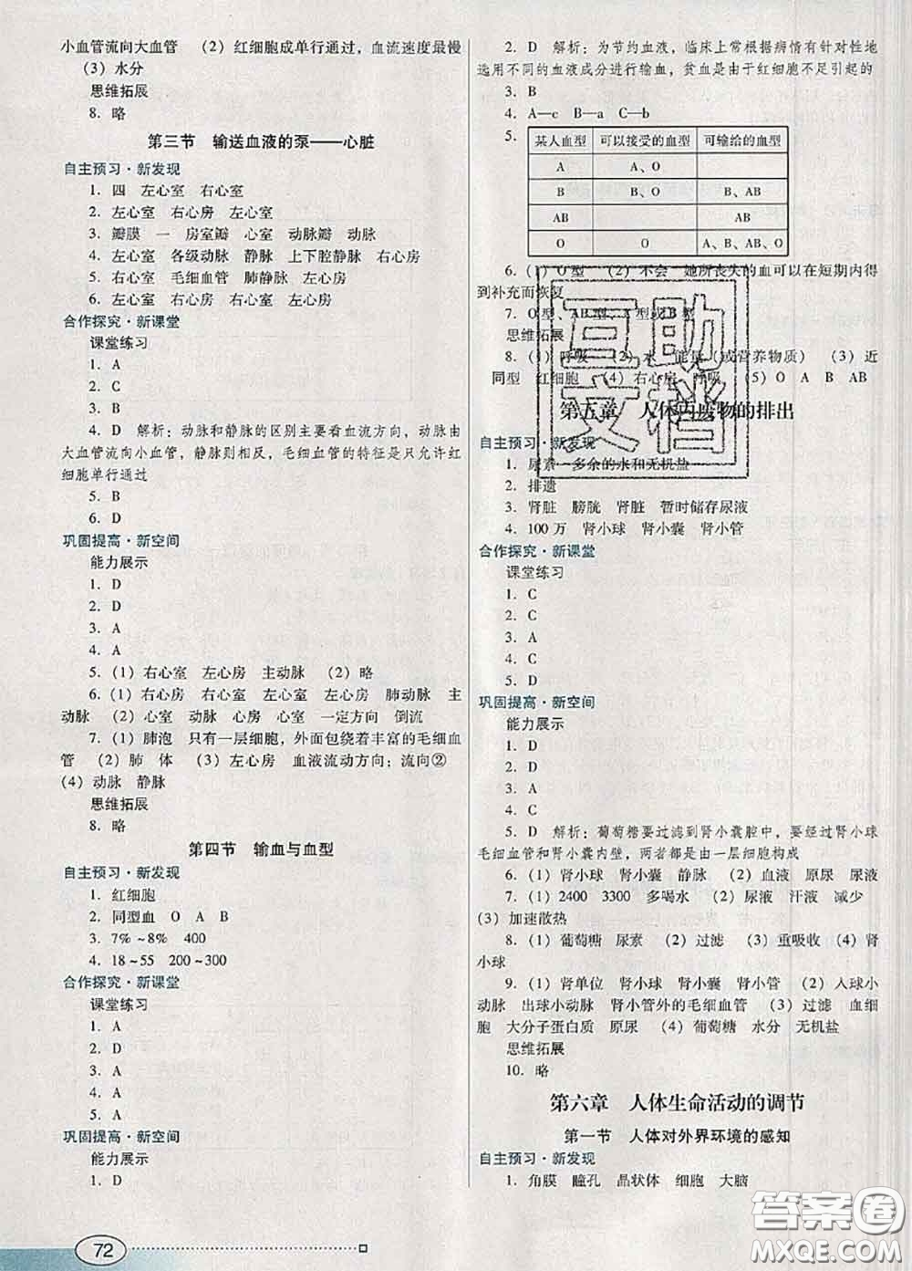 2020新版南方新課堂金牌學(xué)案七年級(jí)生物下冊(cè)人教版答案