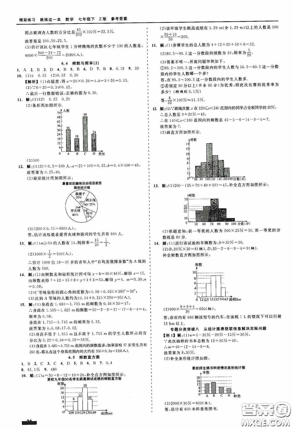 浙江工商大學(xué)出版社2020精彩練習(xí)就練這一本七年級(jí)數(shù)學(xué)下冊(cè)Z版B本答案