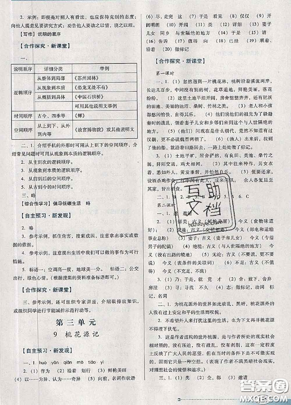 2020新版南方新課堂金牌學(xué)案八年級語文下冊人教版答案