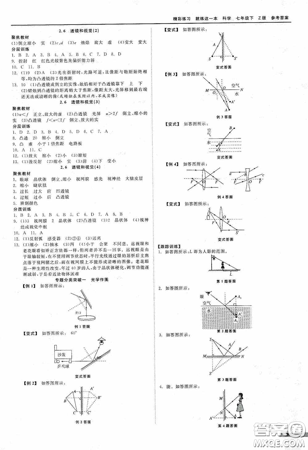 浙江工商大學(xué)出版社2020精彩練習(xí)就練這一本七年級科學(xué)下冊Z版A本答案