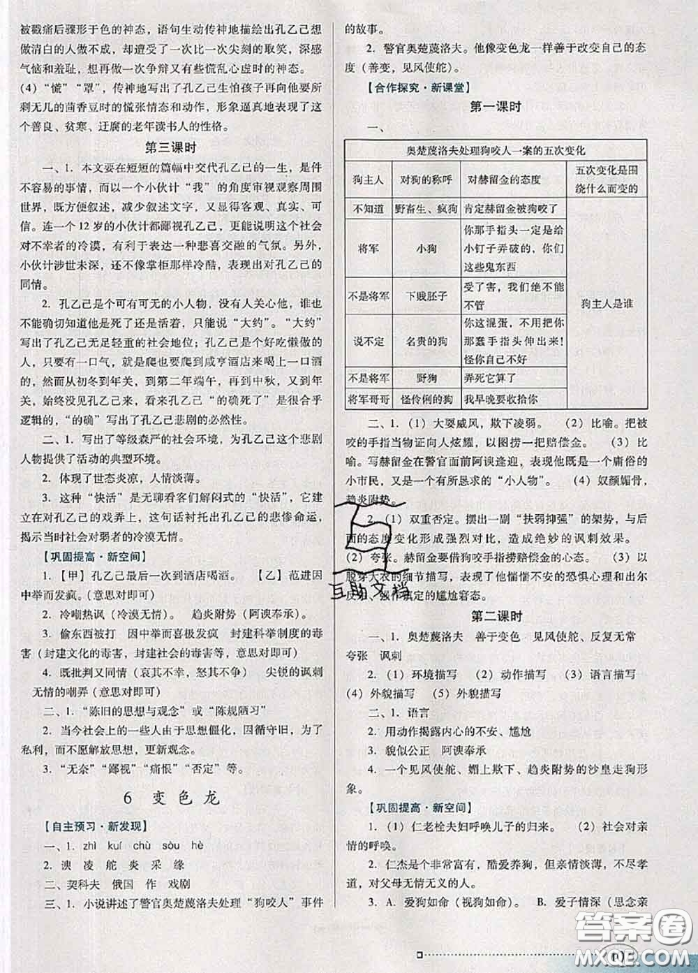 2020新版南方新課堂金牌學(xué)案九年級語文下冊人教版答案