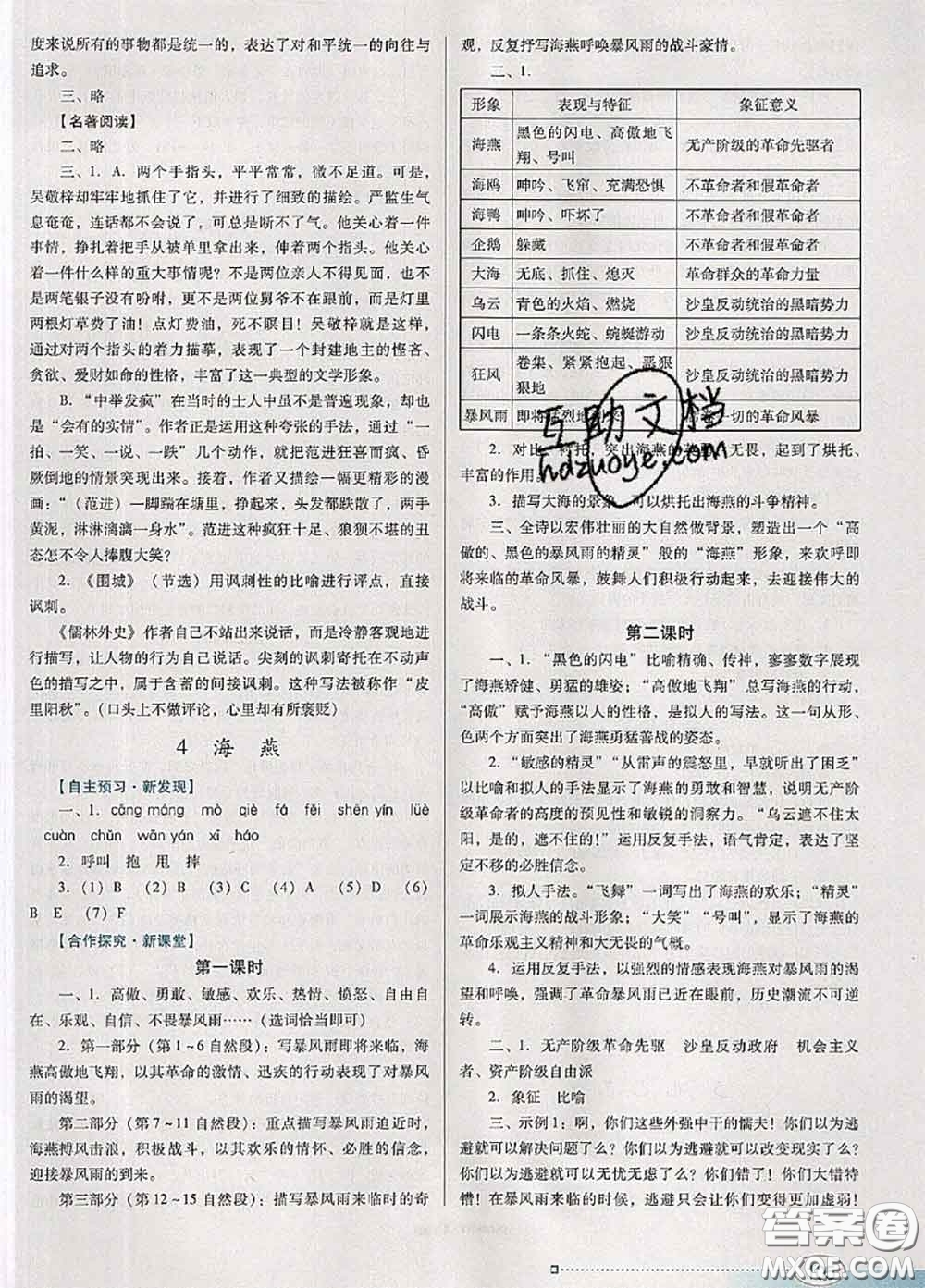 2020新版南方新課堂金牌學(xué)案九年級語文下冊人教版答案